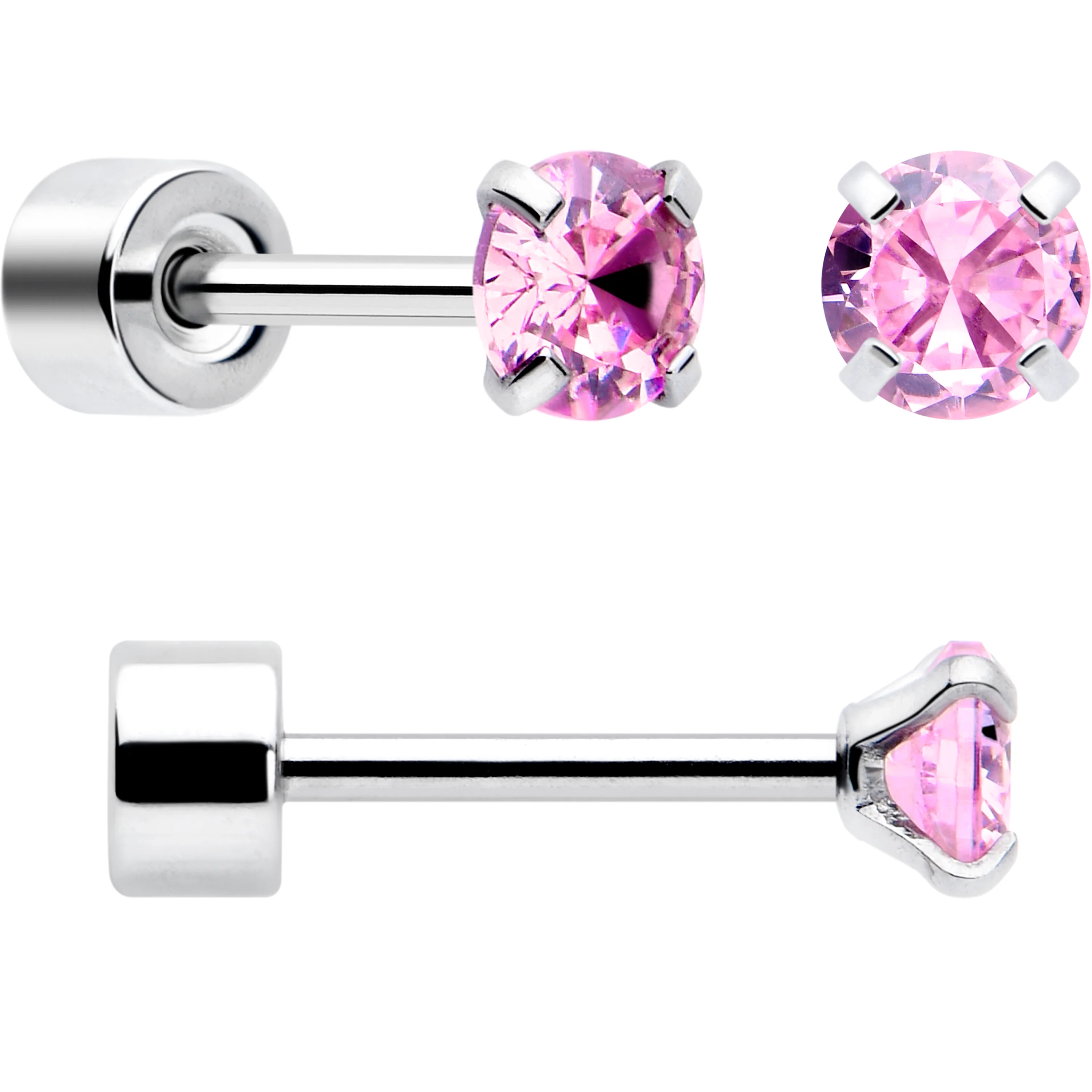 Pink CZ Flat Back Stud Earrings - 3 Pairs - Image 5