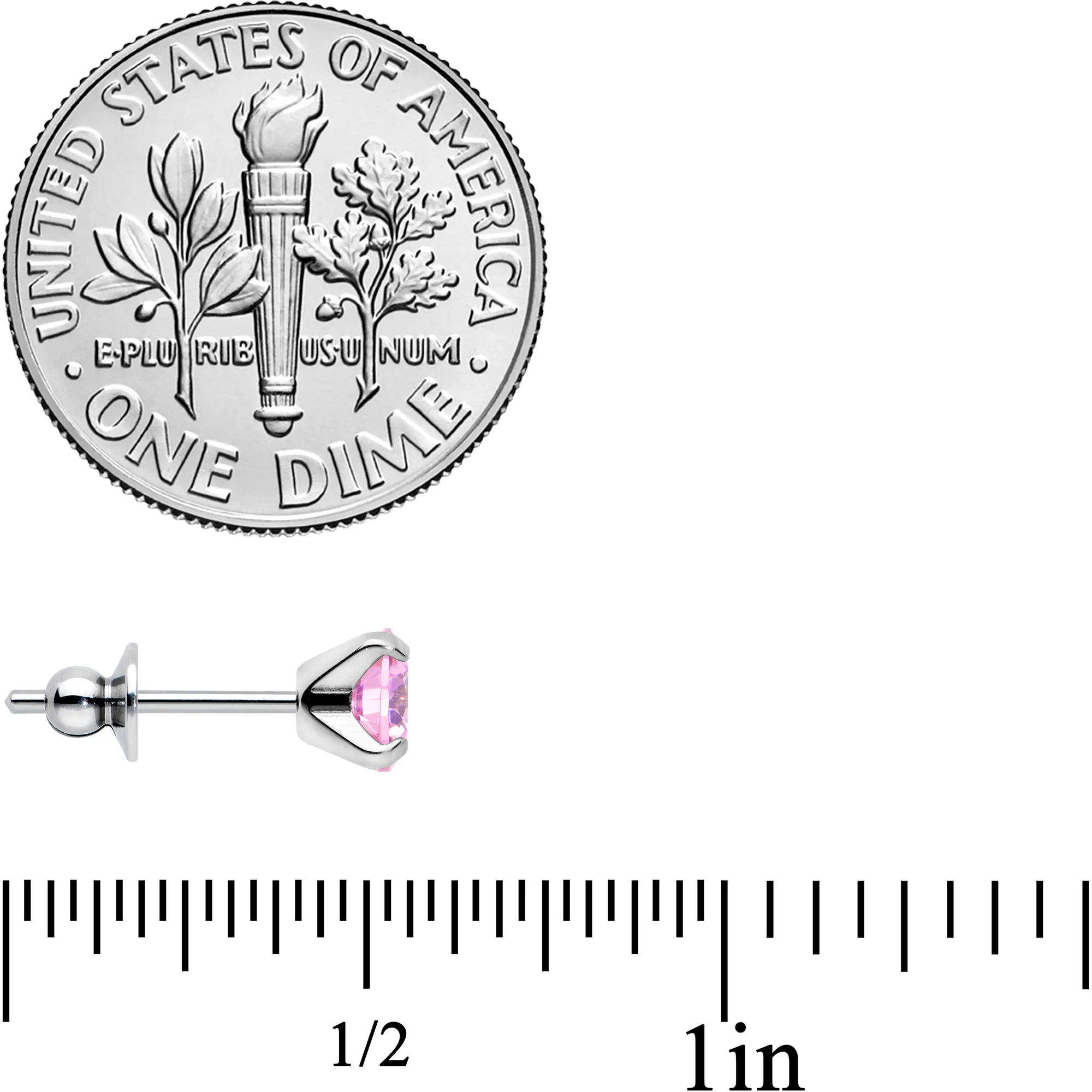 Pink CZ Gem 5mm G23 Titanium Post Stud Earrings - Image 4