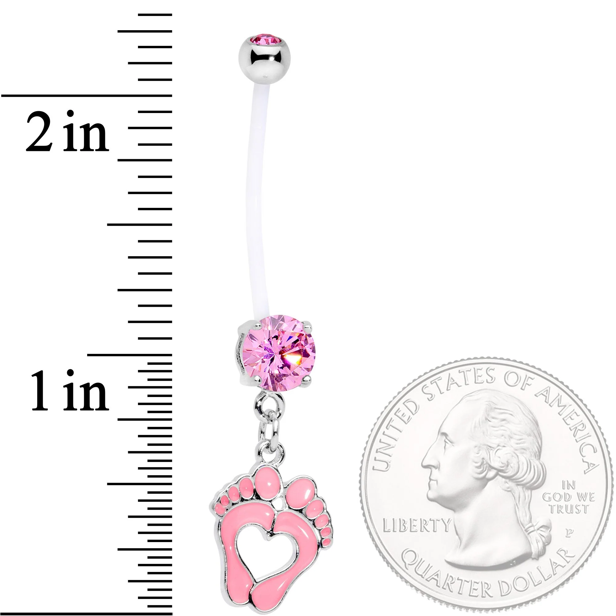 Pink CZ Gem Baby Precious Footprints Dangle Pregnancy Belly Ring - Image 2