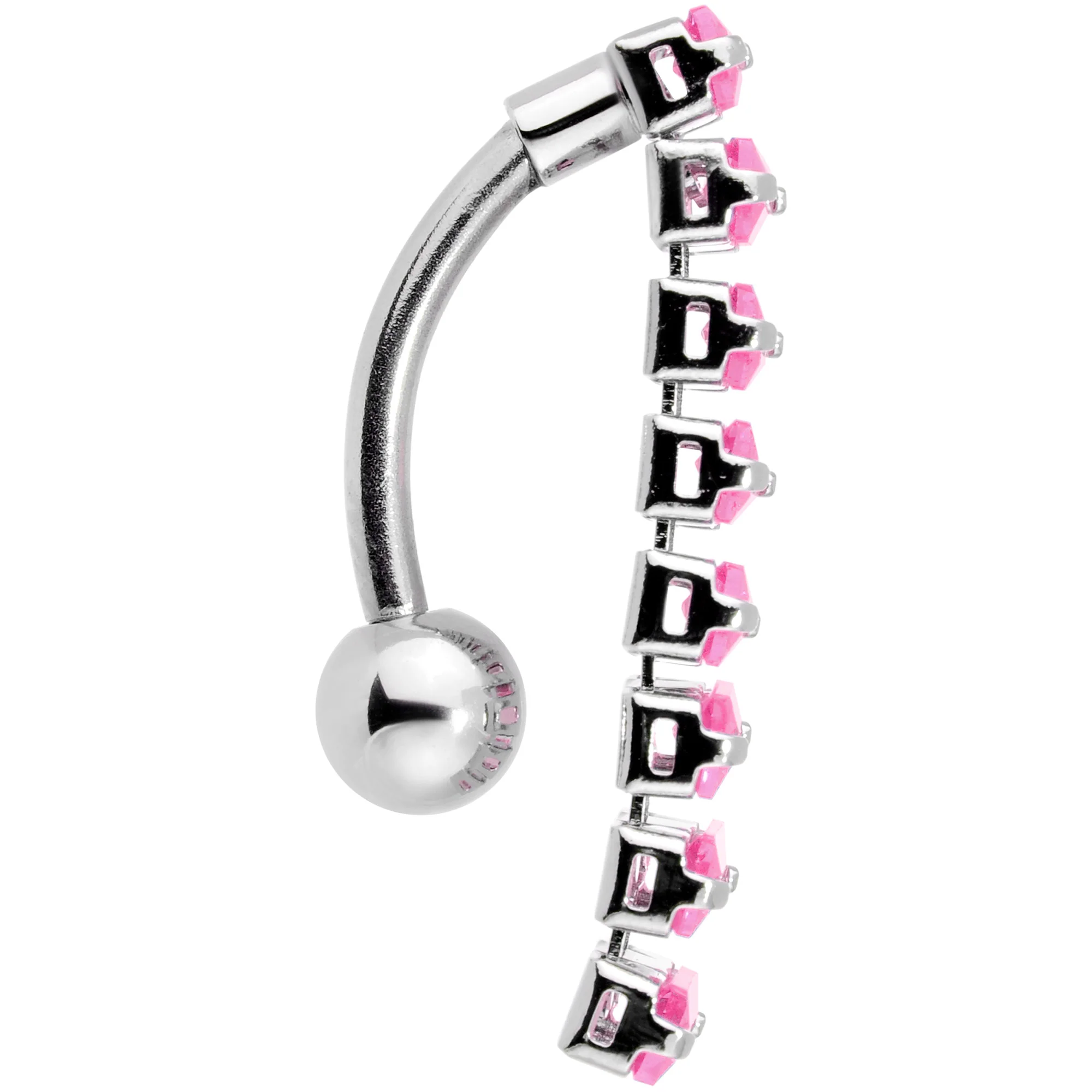 Pink CZ Gem Band of Beauty Top Mount Belly Ring - Image 3