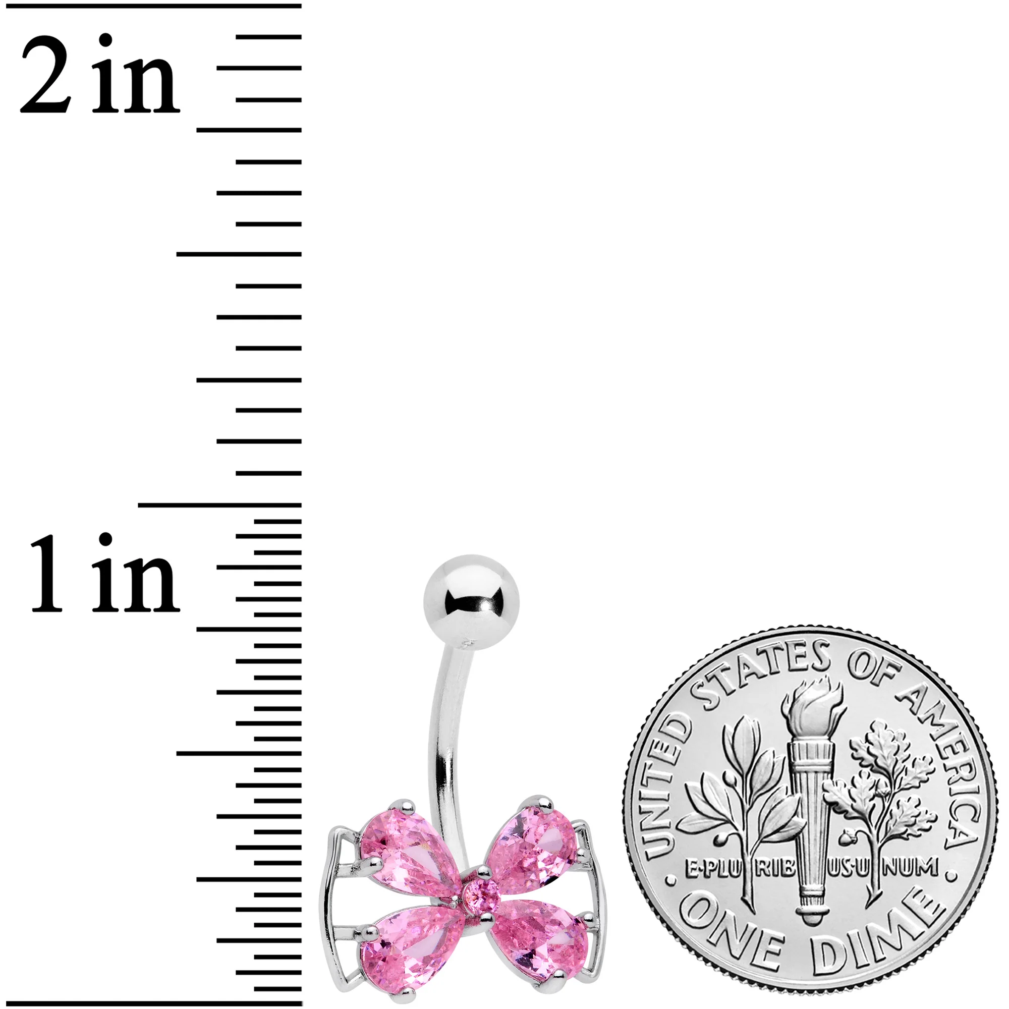 Pink CZ Gem Beauty Bow Belly Ring - Image 2