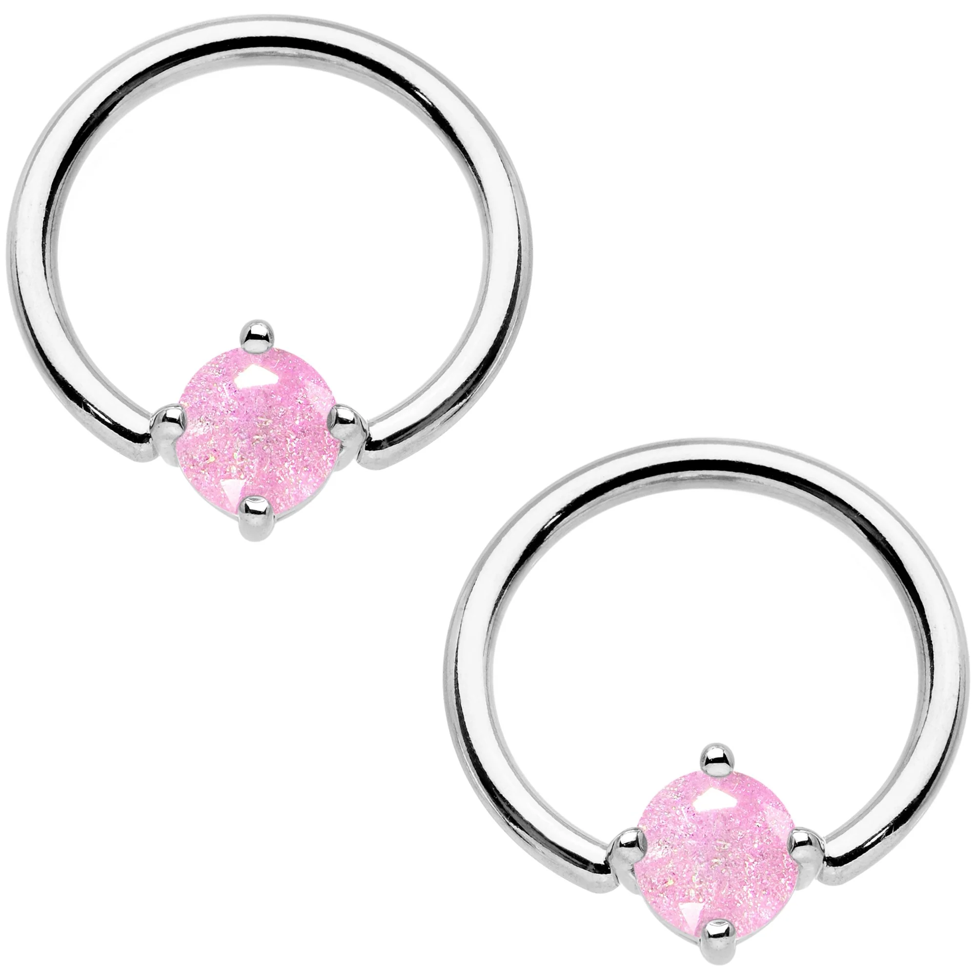 14G Pink CZ Gem BCR Captive Ring Barbell Nipple Ring Set - Image 2
