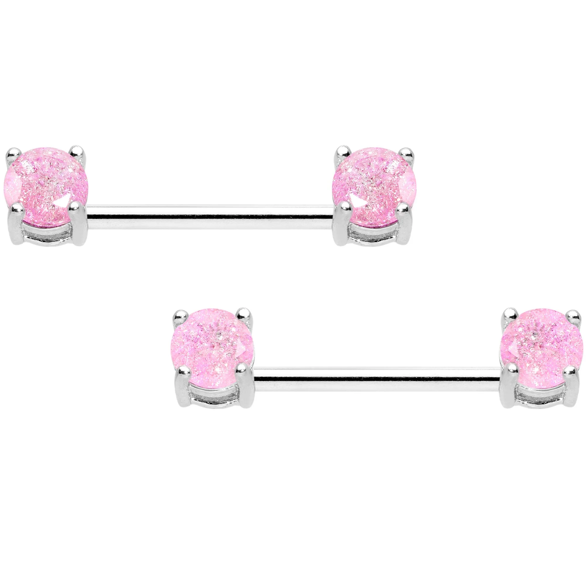 14G Pink CZ Gem BCR Captive Ring Barbell Nipple Ring Set - Image 3