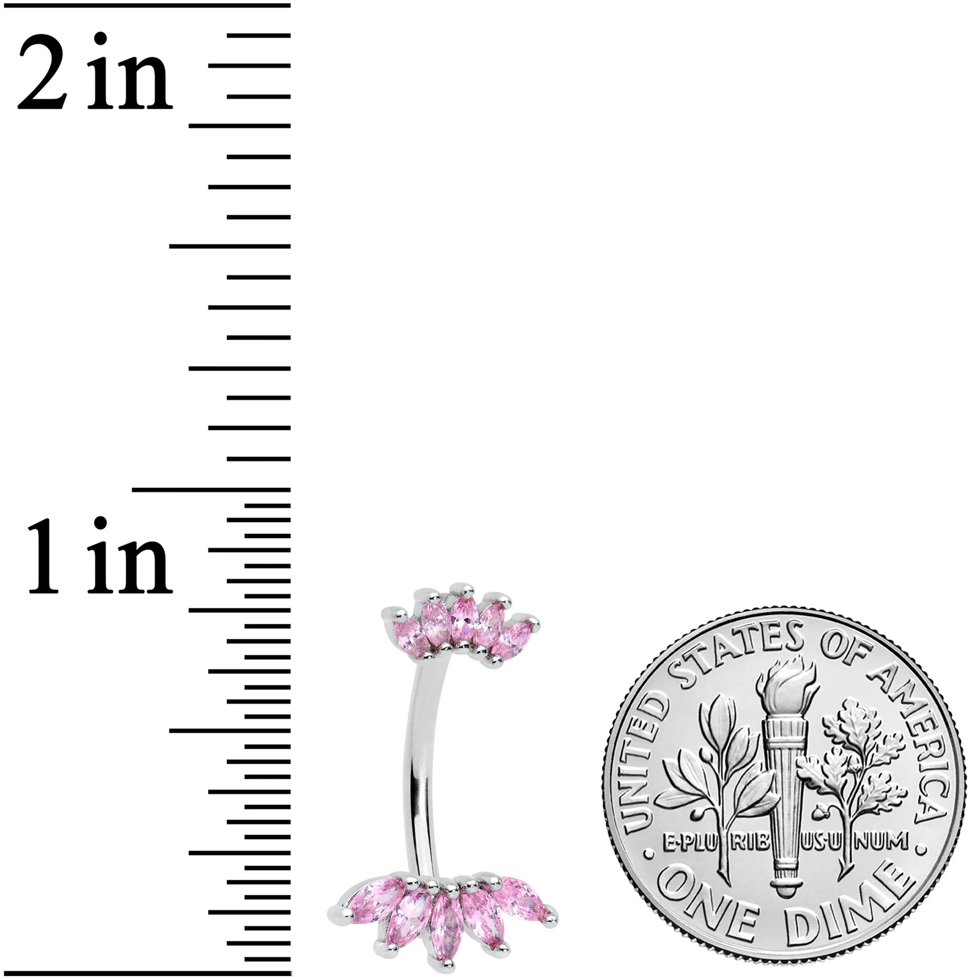 Pink CZ Gem Double Crown Double Mount Belly Ring - Image 2