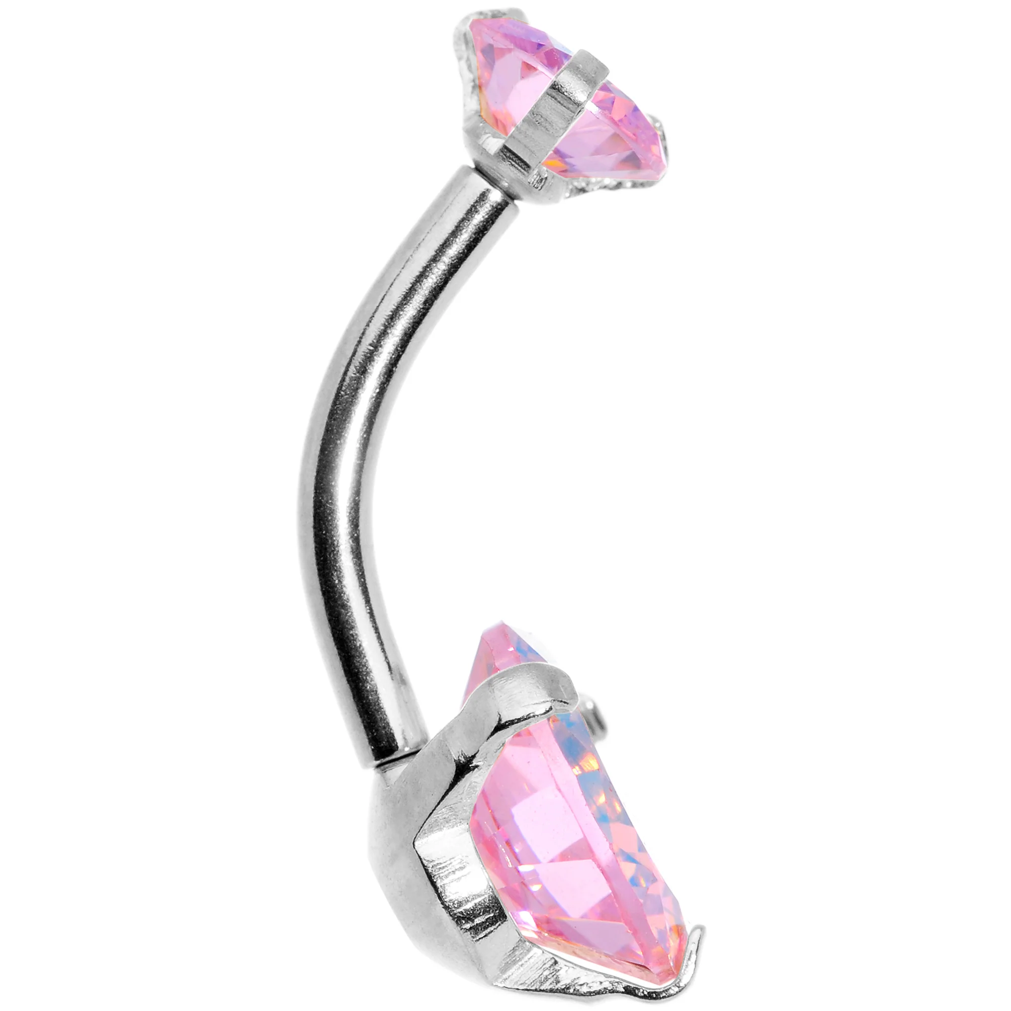 Pink CZ Gem Duo Internally Threaded Belly Ring - Image 2