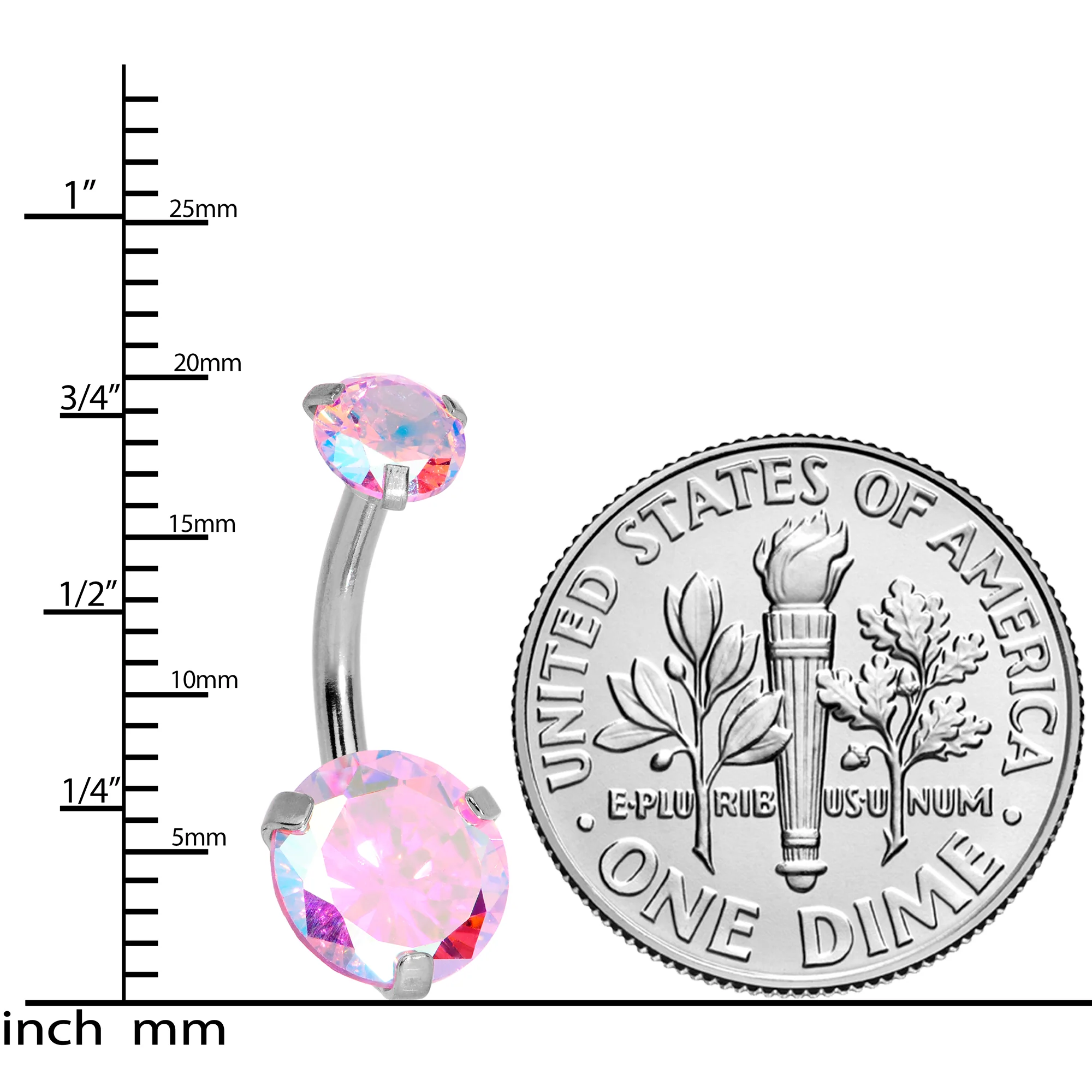 Pink CZ Gem Duo Internally Threaded Belly Ring - Image 3