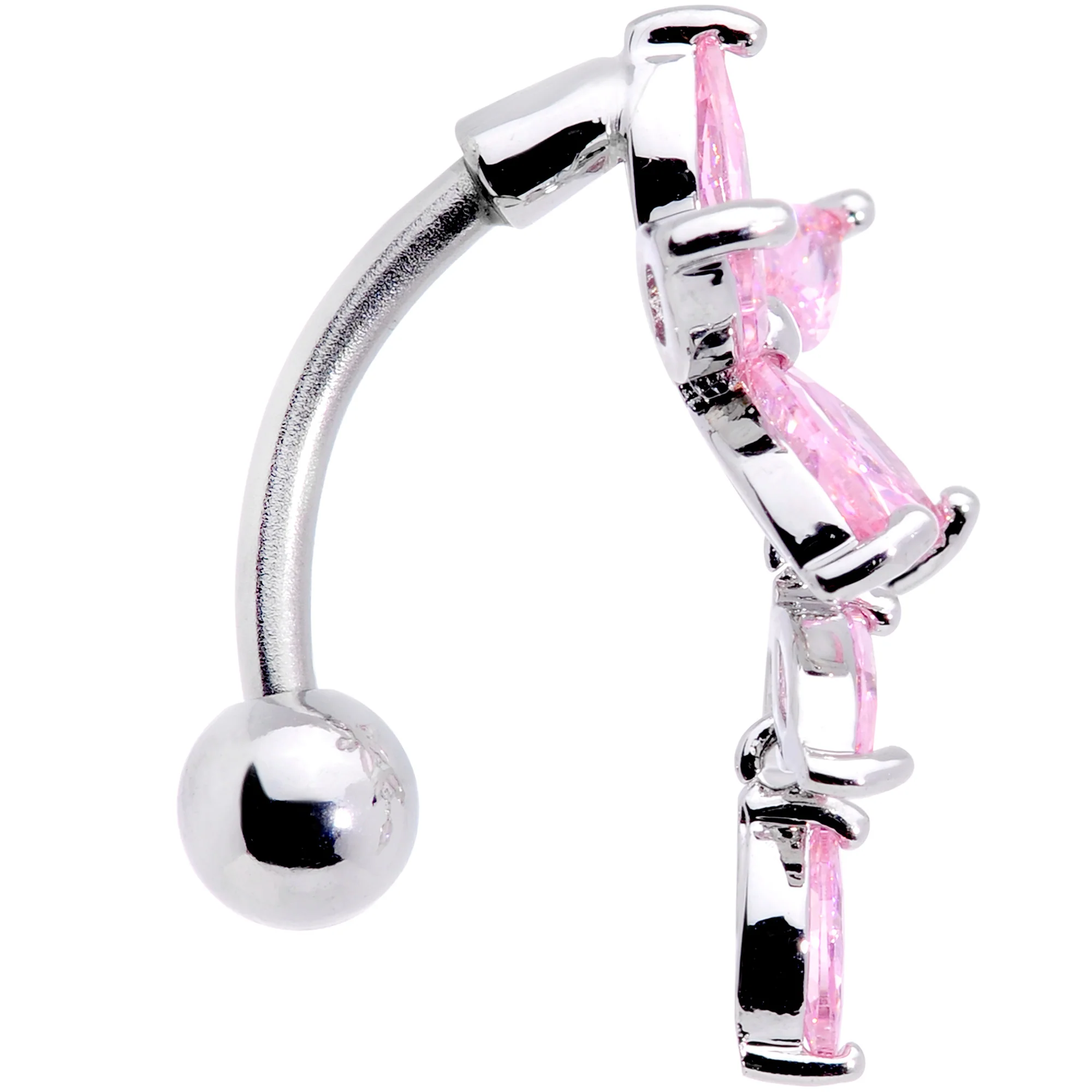 Pink CZ Gem Fashion Flower Dangle Top Mount Belly Ring - Image 3
