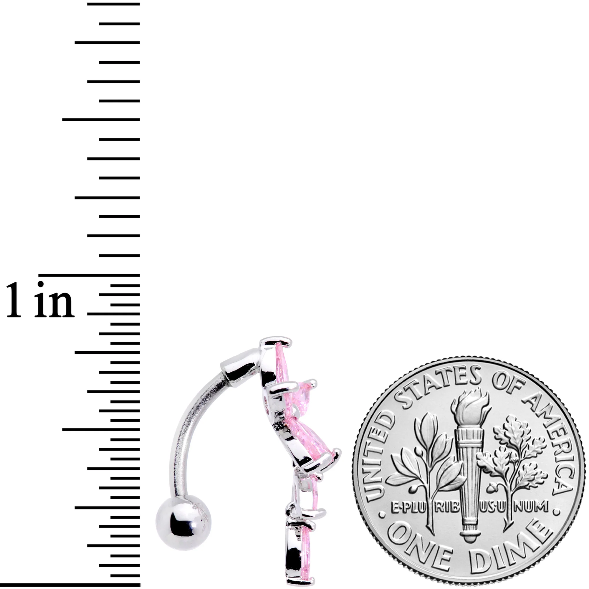 Pink CZ Gem Fashion Flower Dangle Top Mount Belly Ring - Image 4