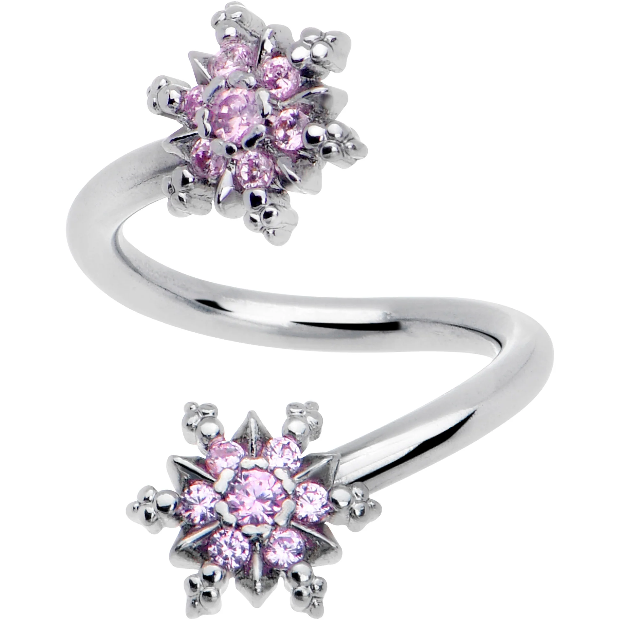 Pink CZ Gem Glam Snowflake Spiral Twister Belly Ring - Image 2