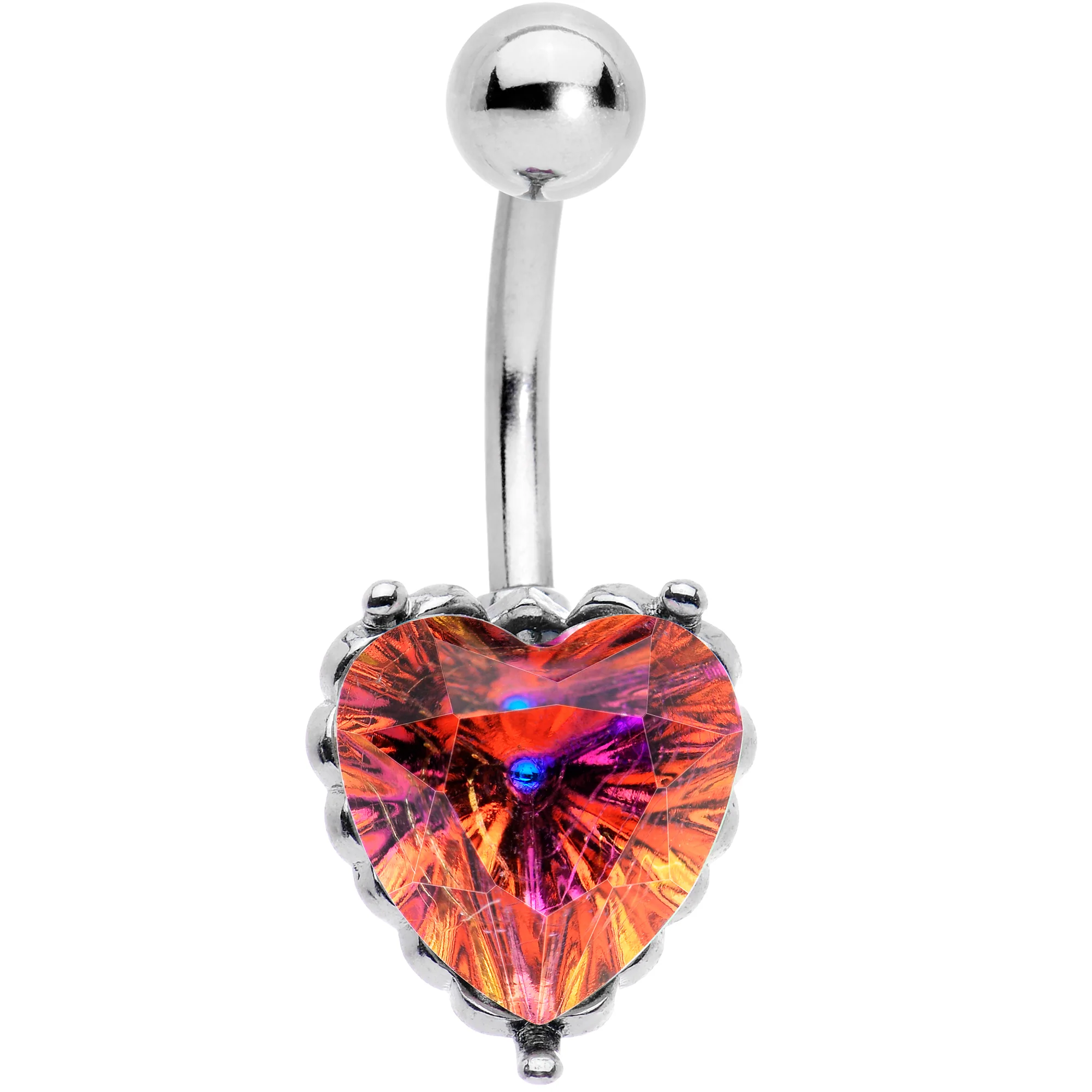 Pink CZ Gem Great Big Heart Valentines Day Belly Ring - Image 2