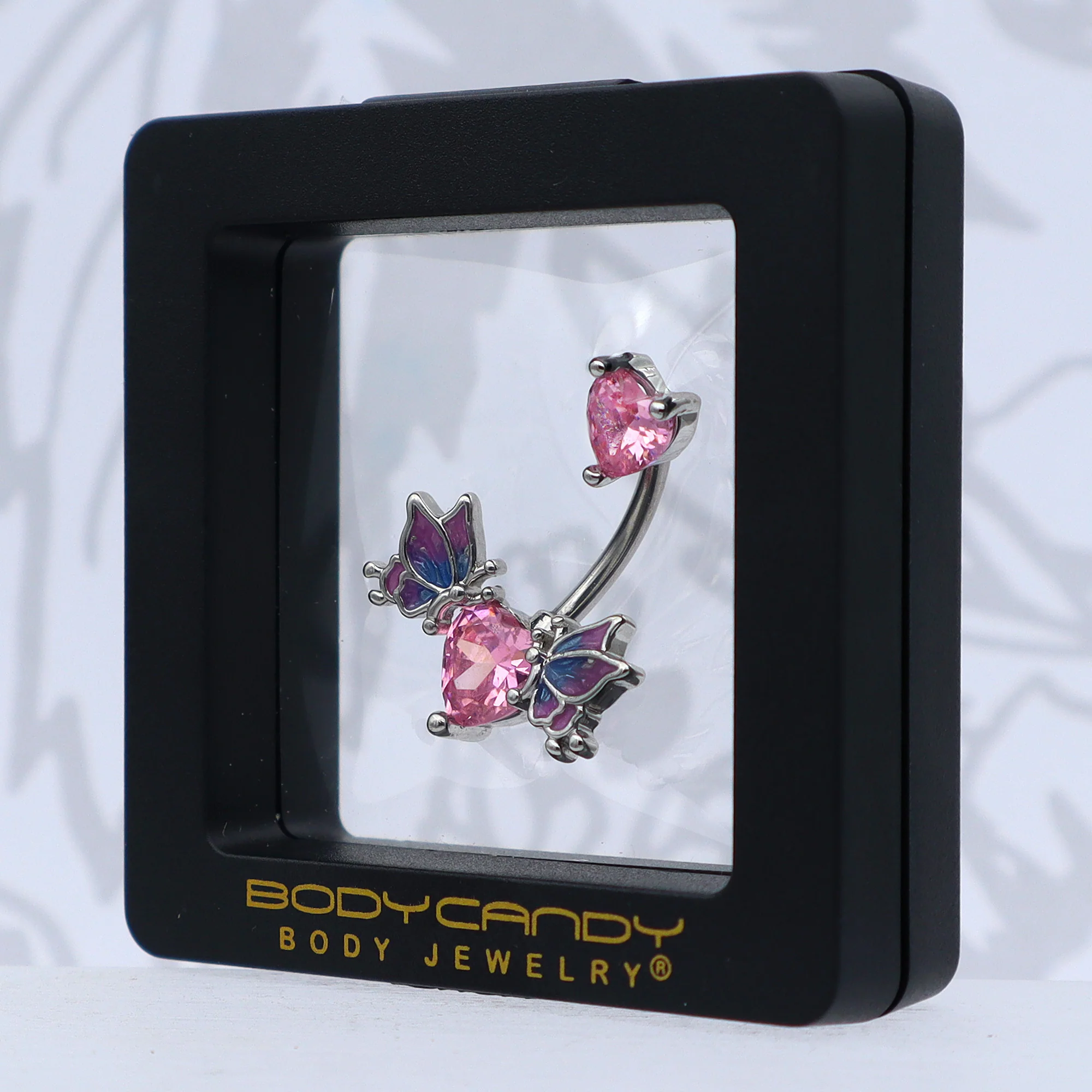 Pink CZ Gem Hearts Butterflies Purple Double Mount Belly Ring - Image 7