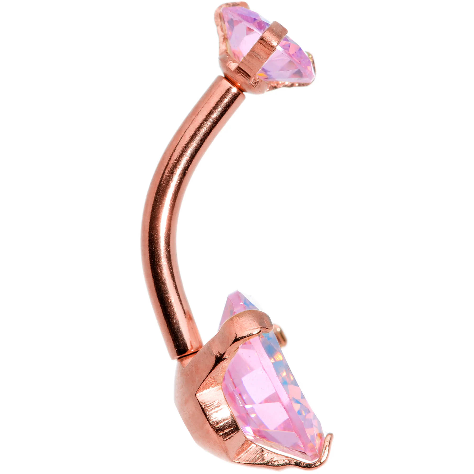 Pink CZ Gem Rose Gold Tone Duo Internally Threaded Belly Ring - Image 2