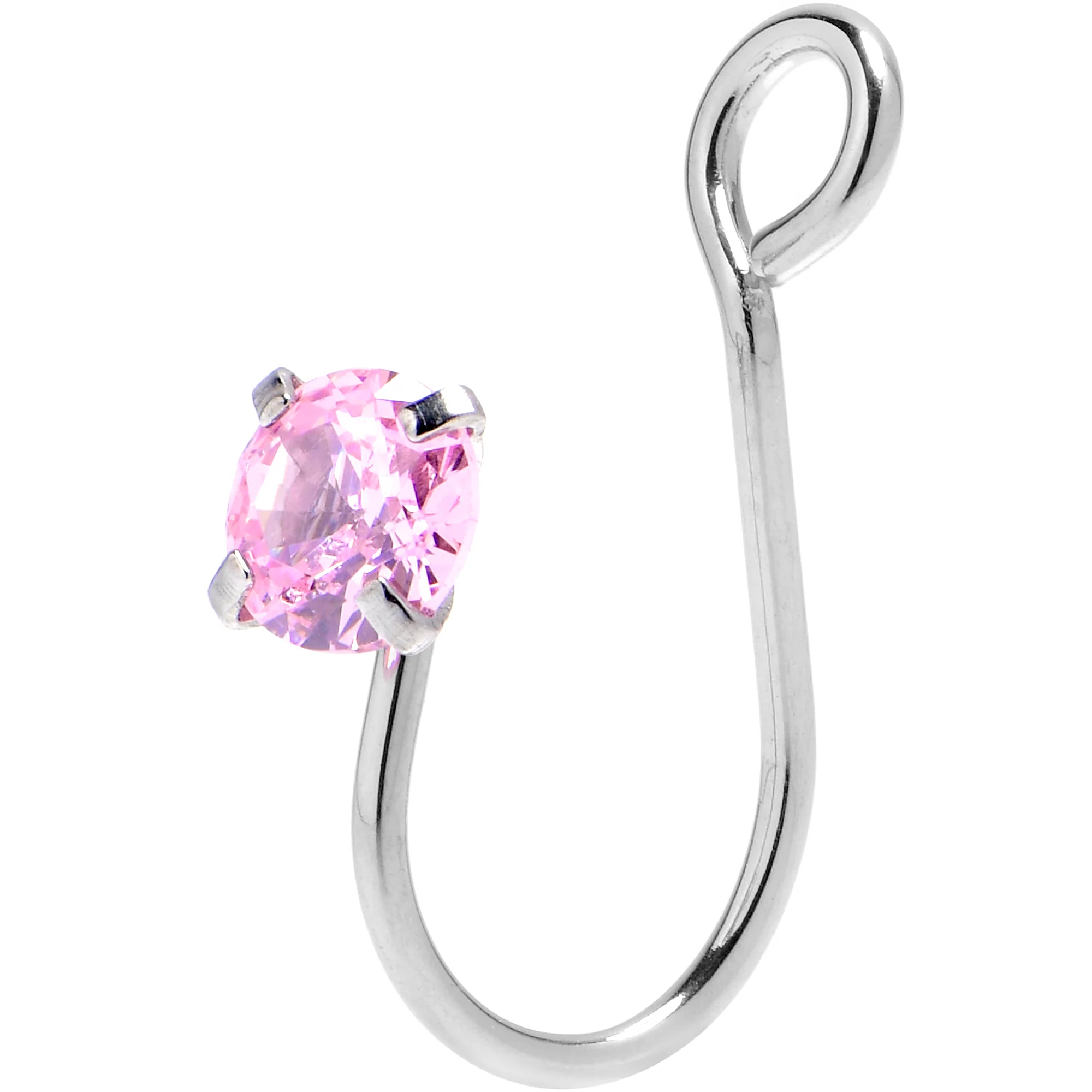 Pink CZ Gem Simple Glamour Clip On Nose Ring - Image 2