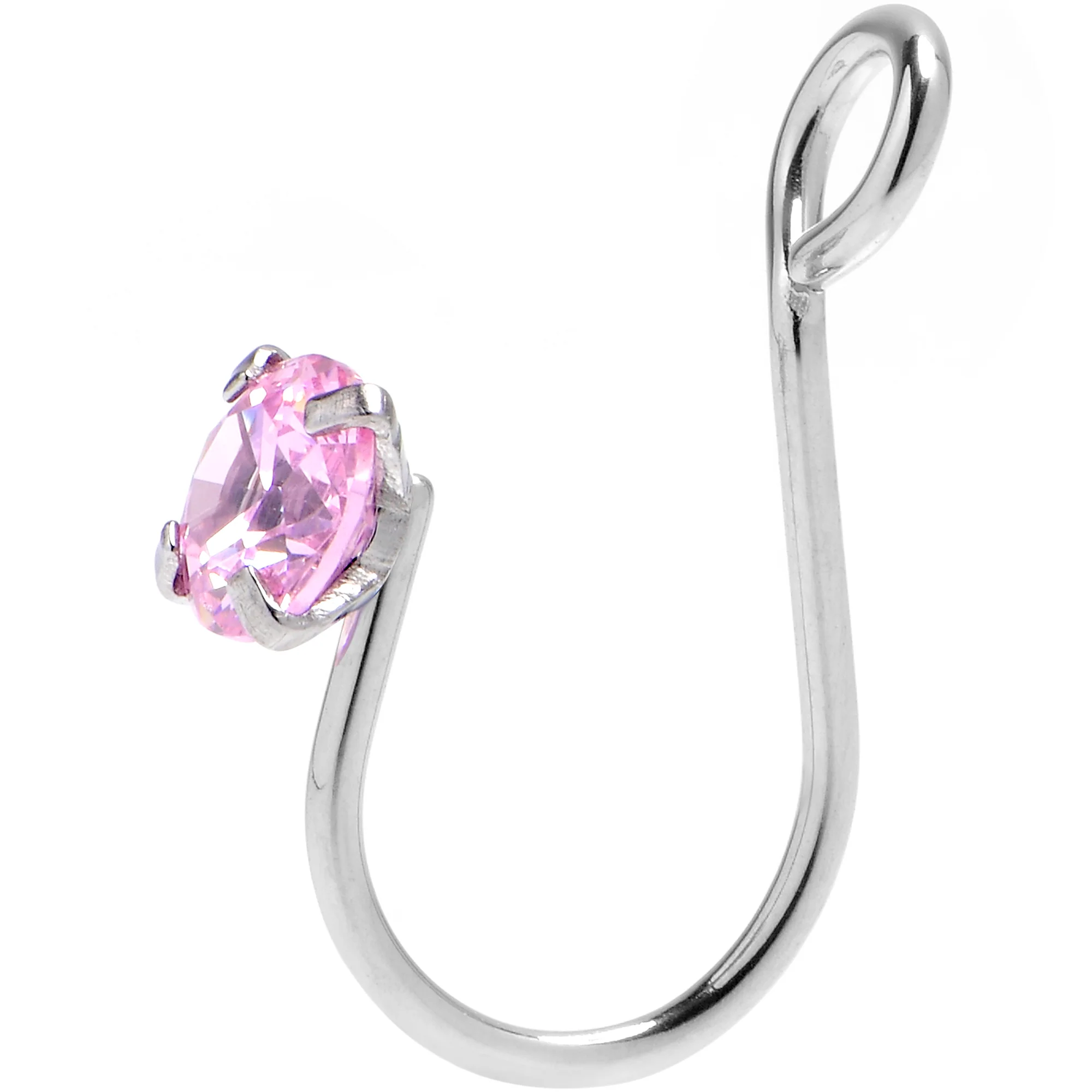 Pink CZ Gem Simple Glamour Clip On Nose Ring - Image 3