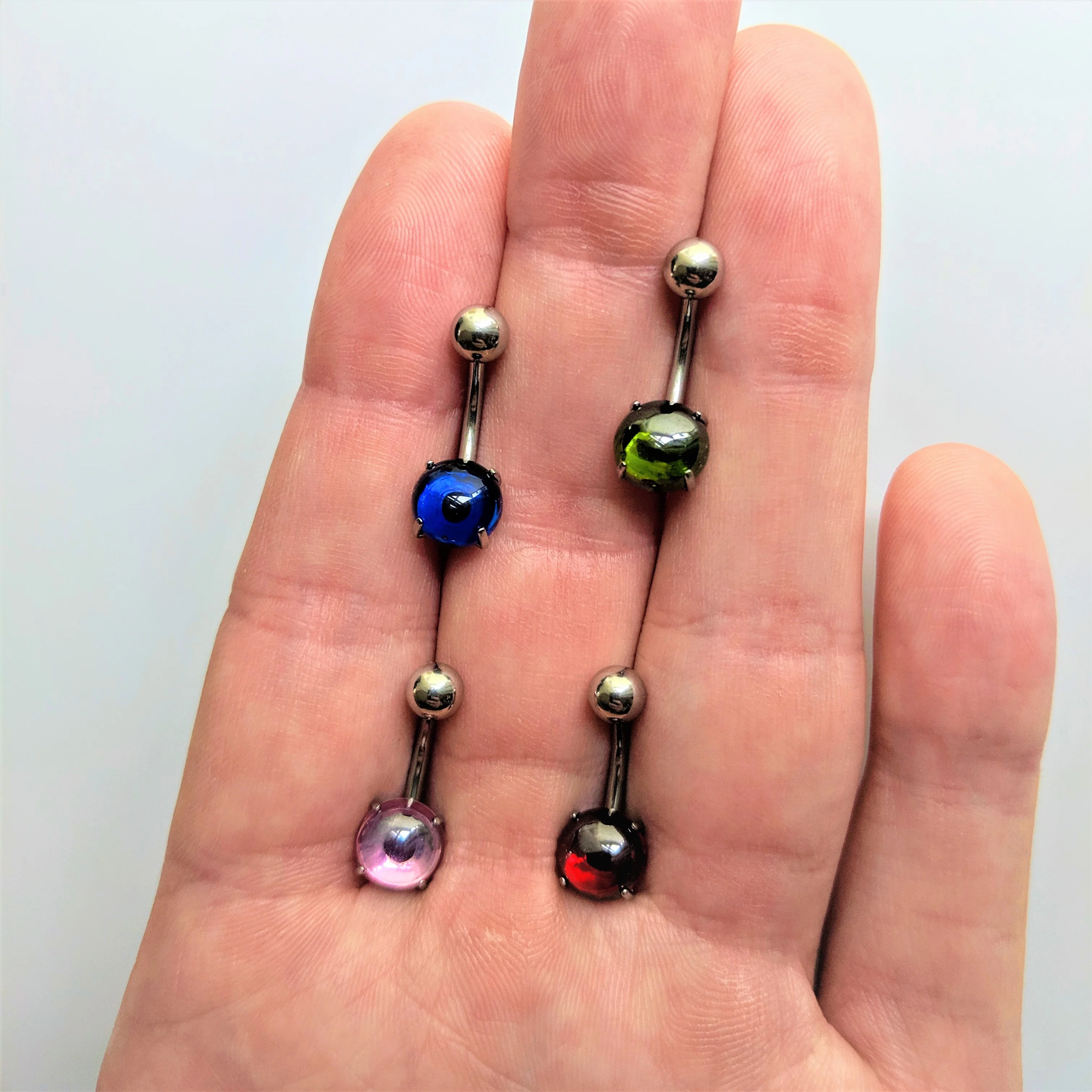 Pink CZ Gem Smooth Hemisphere Belly Ring - Image 2