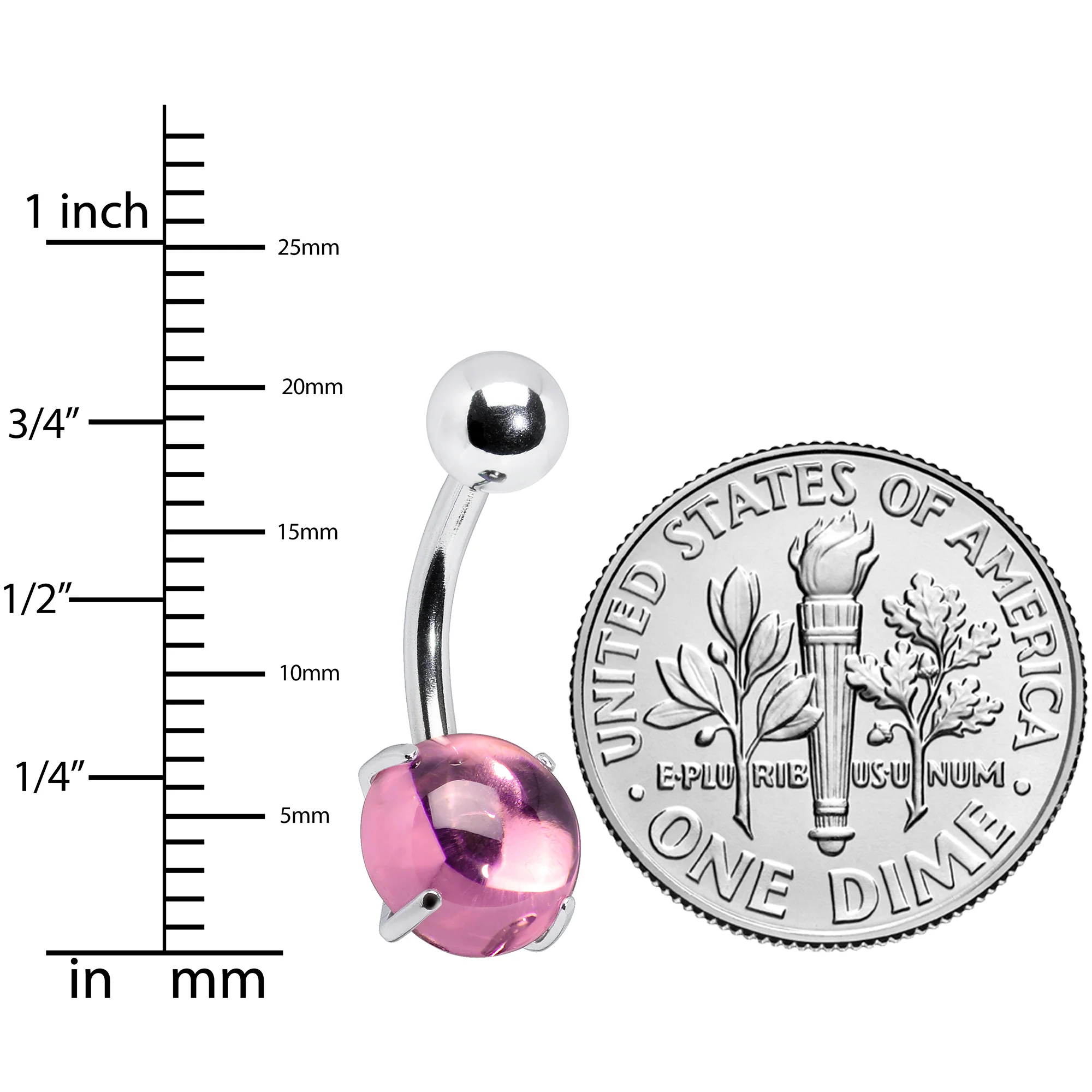 Pink CZ Gem Smooth Hemisphere Belly Ring - Image 3