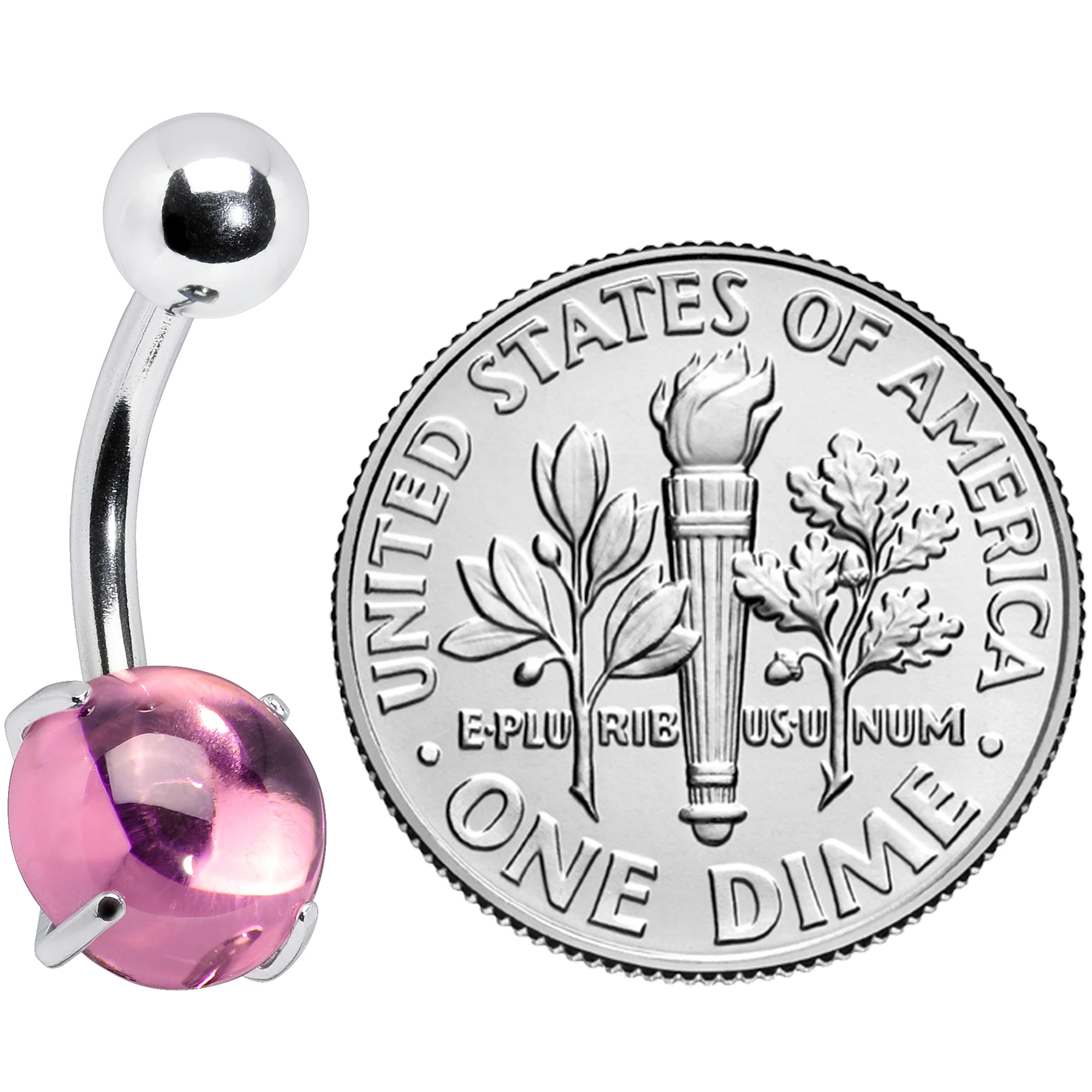 Pink CZ Gem Smooth Hemisphere Belly Ring - Image 4