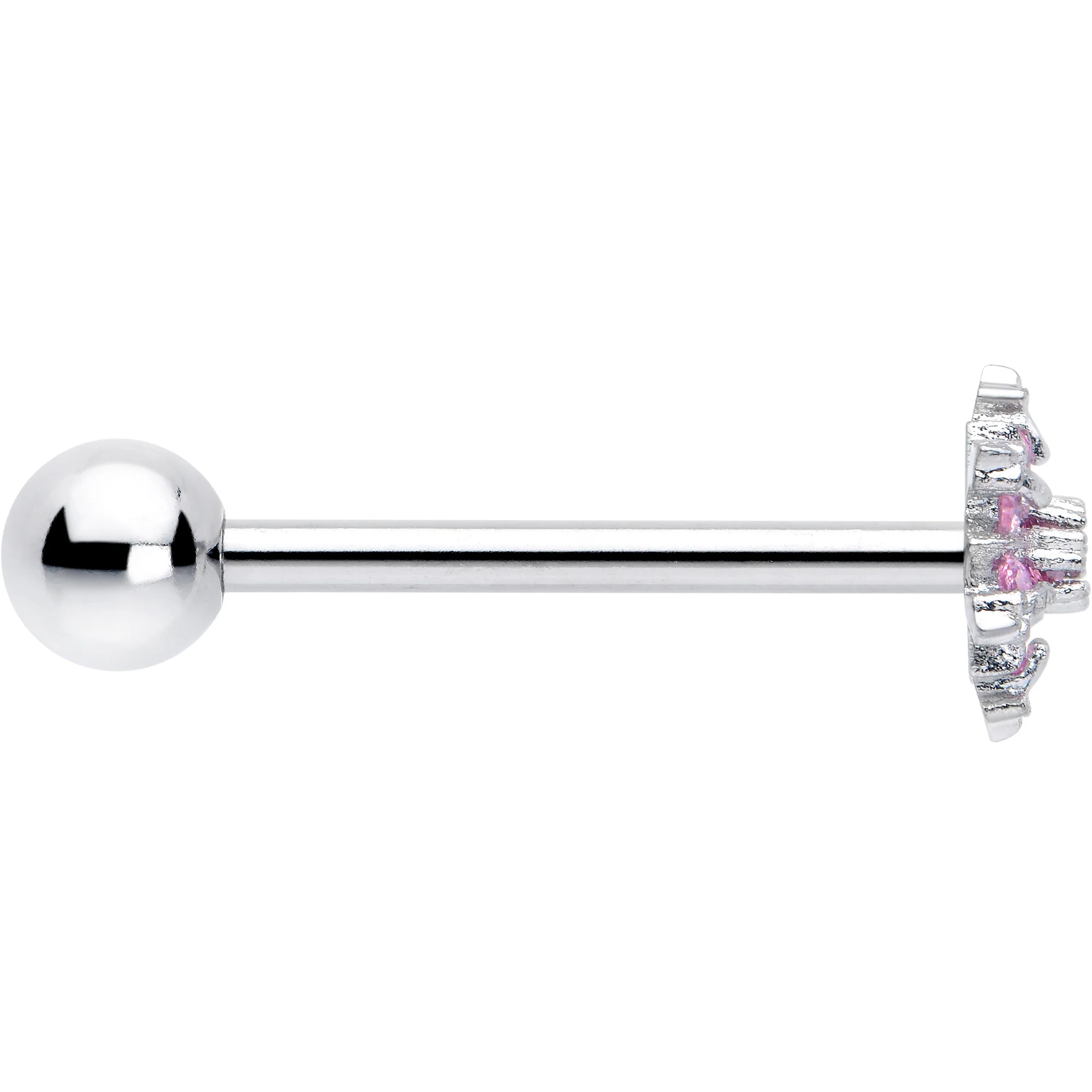 Pink CZ Gem Snowflake Glam Barbell Tongue Ring - Image 4