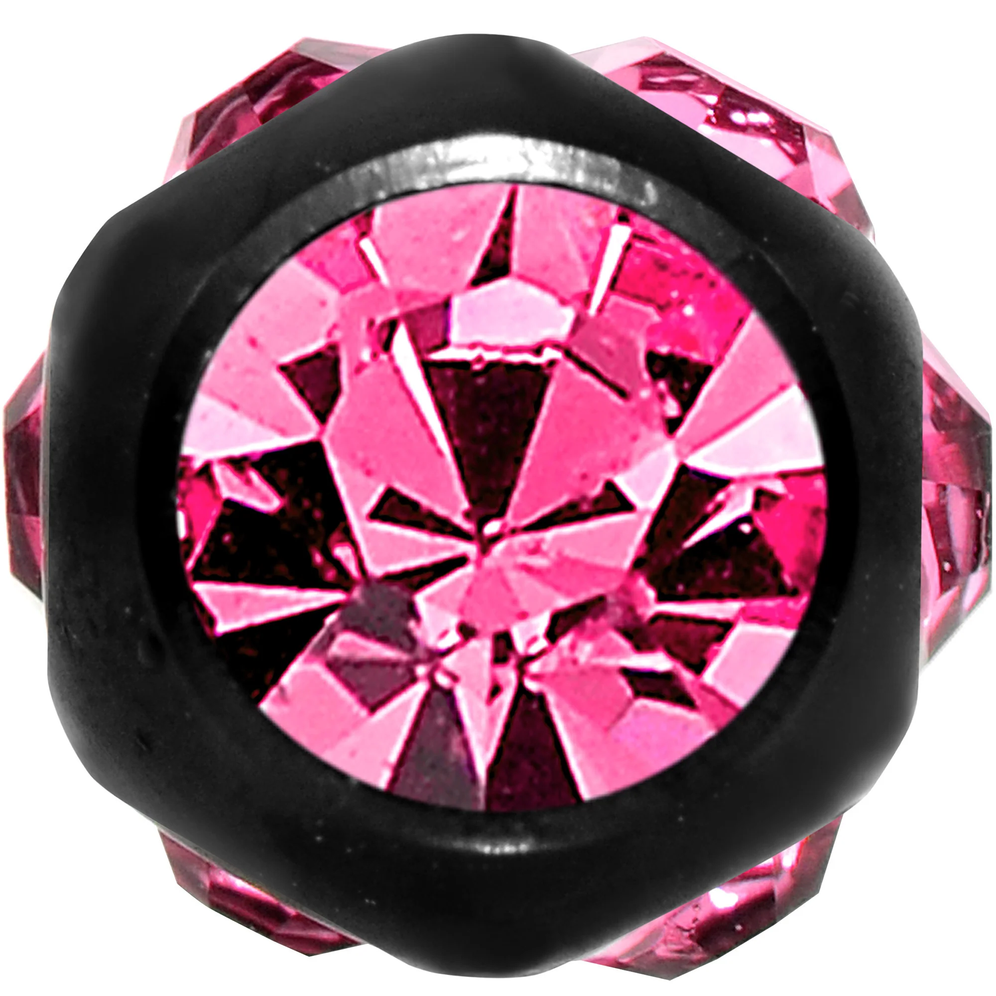 Pink CZ Gem Studded Black Barbell Tongue Ring - Image 2