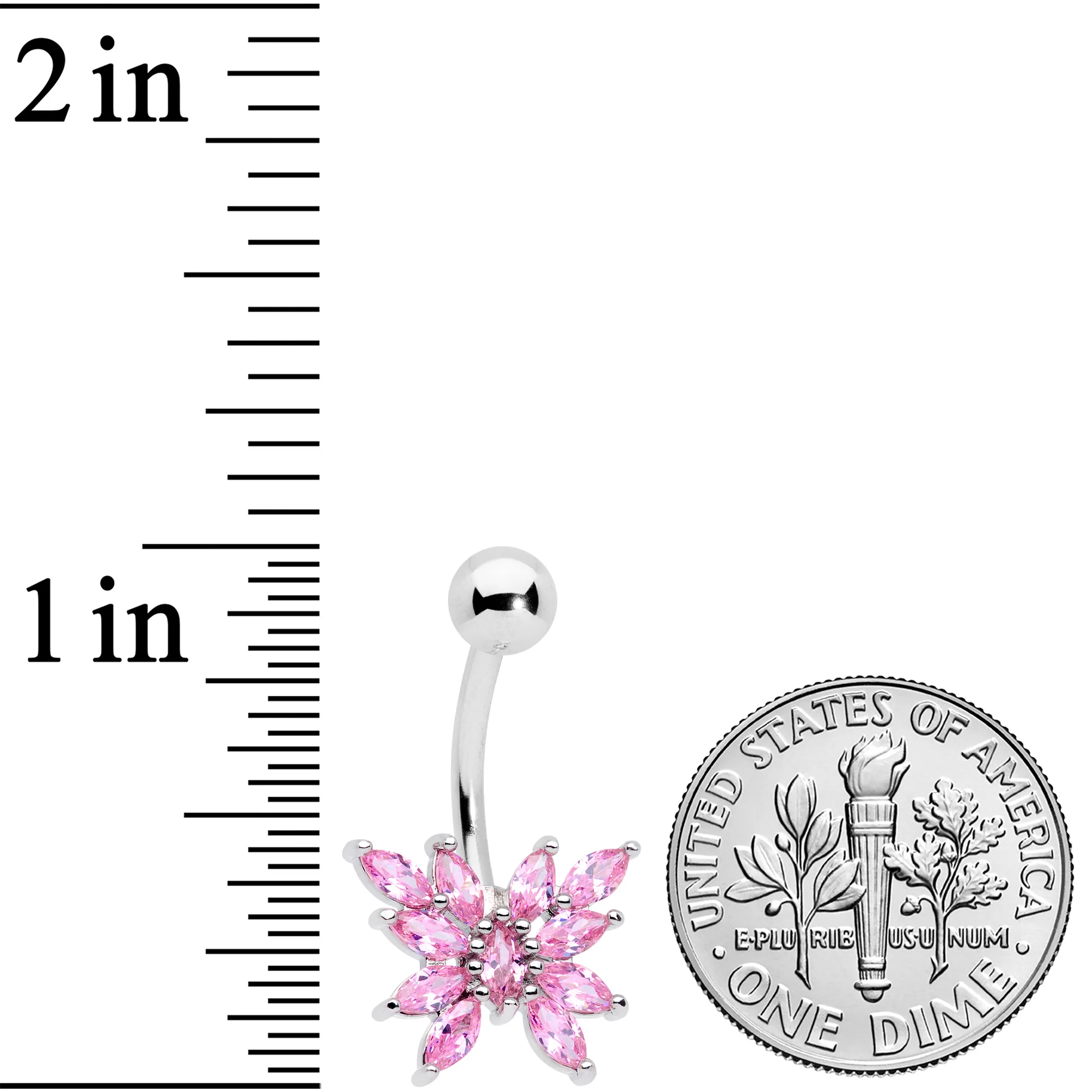 Pink CZ Gem Stylized Butterfly Belly Ring - Image 2