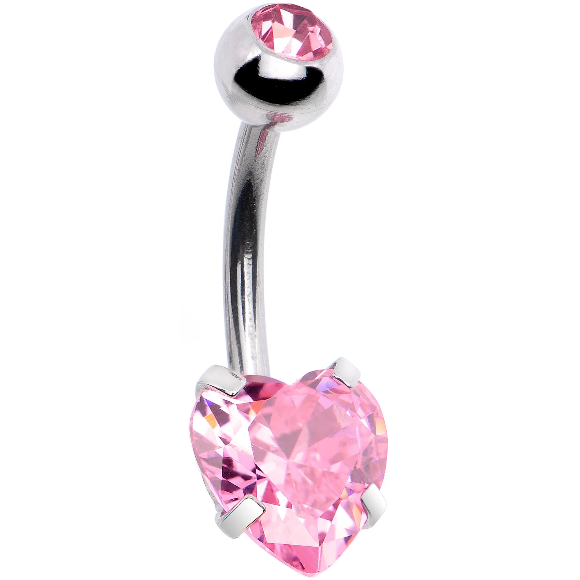 Pink CZ Gem Sweet Heart Sweep Dangle Belly Ring - Image 2