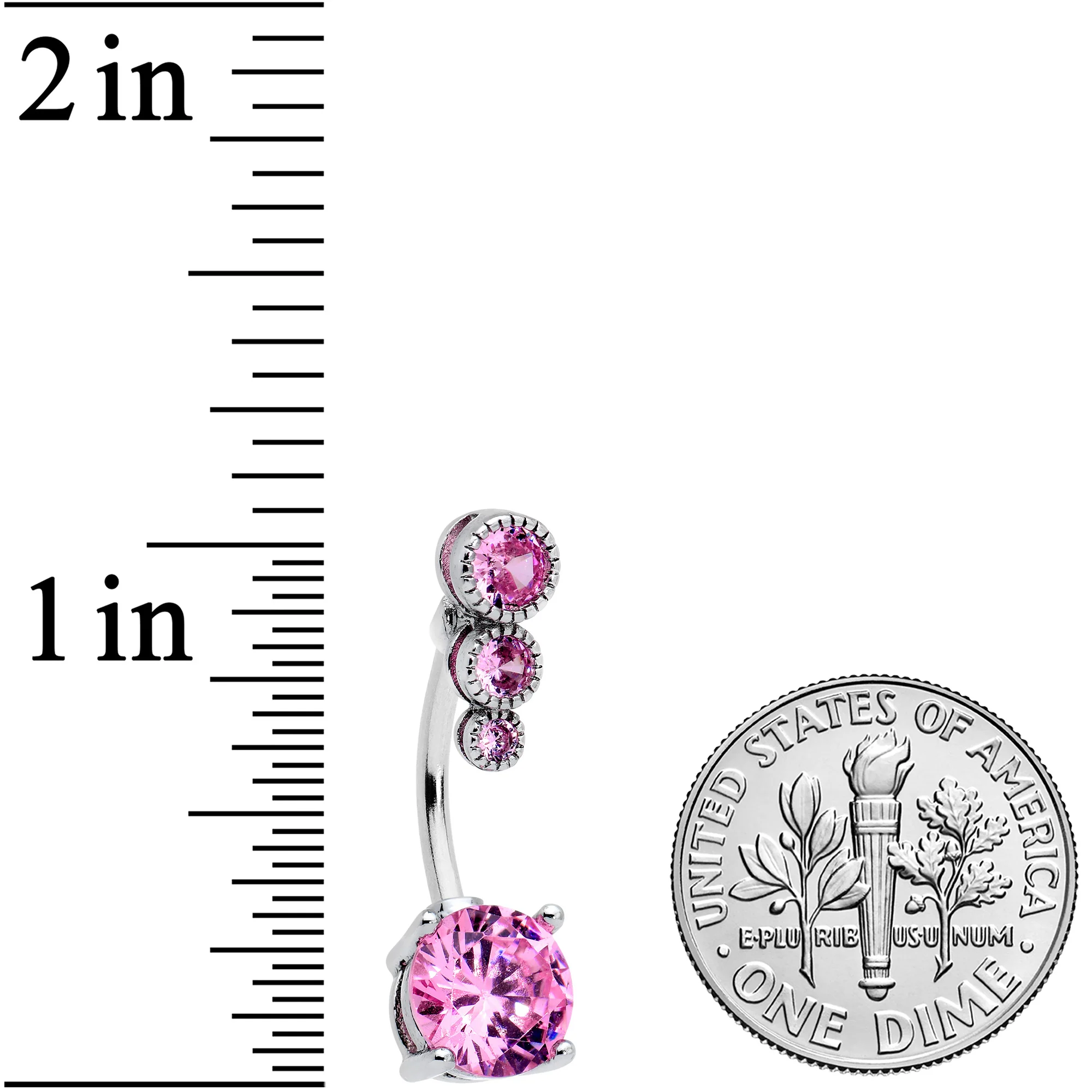 Pink CZ Gem Triple Drop Round Belly Ring - Image 2