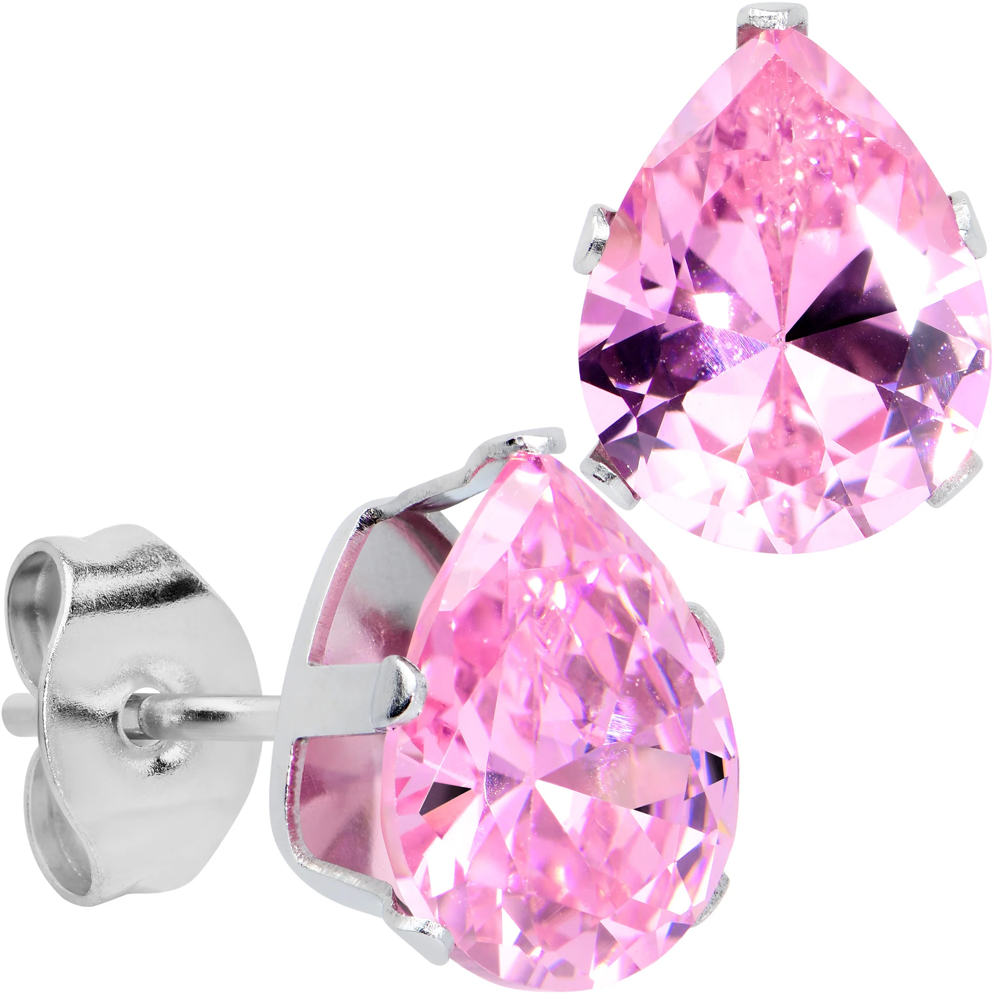 CZ Teardrop Pink Stainless Steel Stud Earrings 3mm to 7mm - Image 10