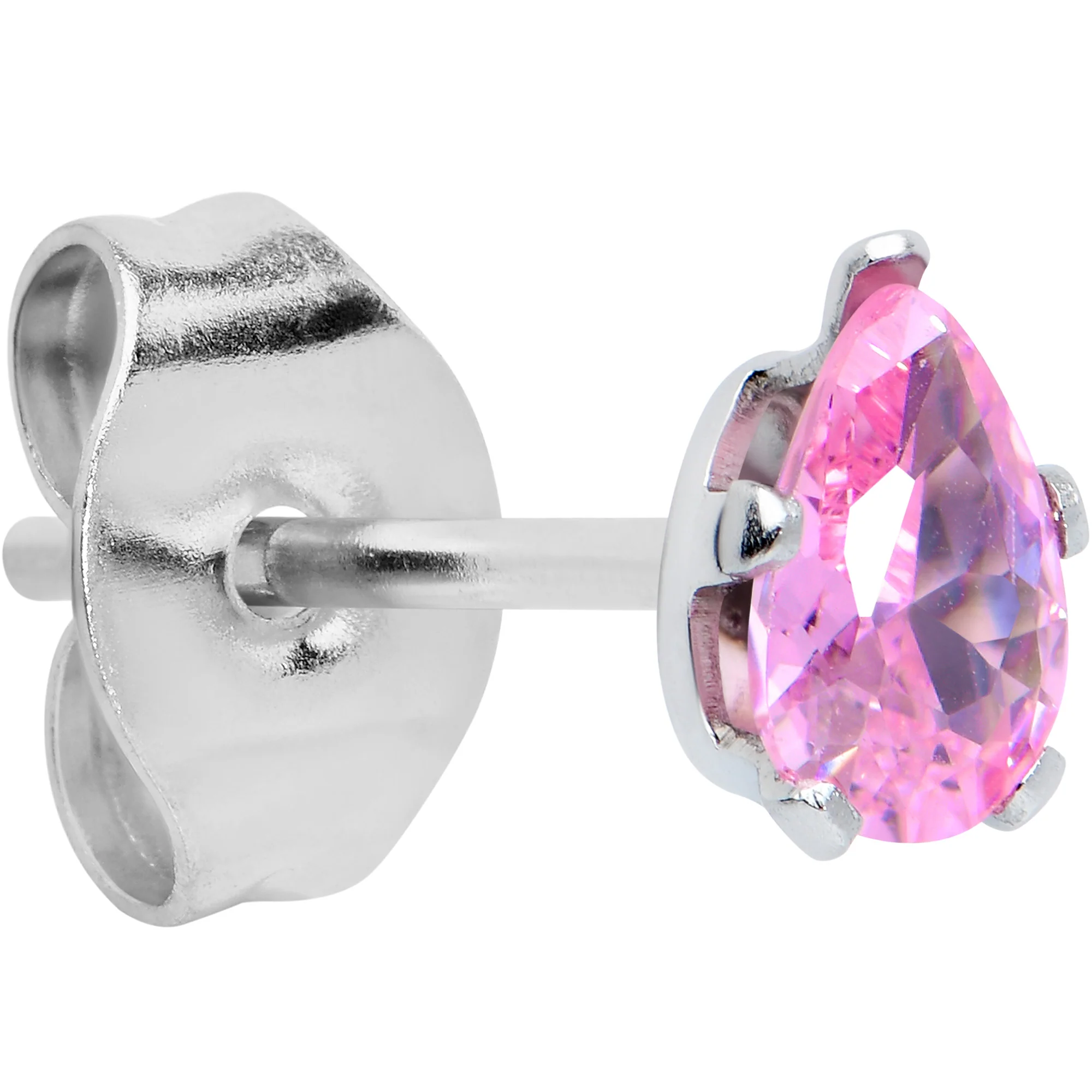 CZ Teardrop Pink Stainless Steel Stud Earrings 3mm to 7mm - Image 2