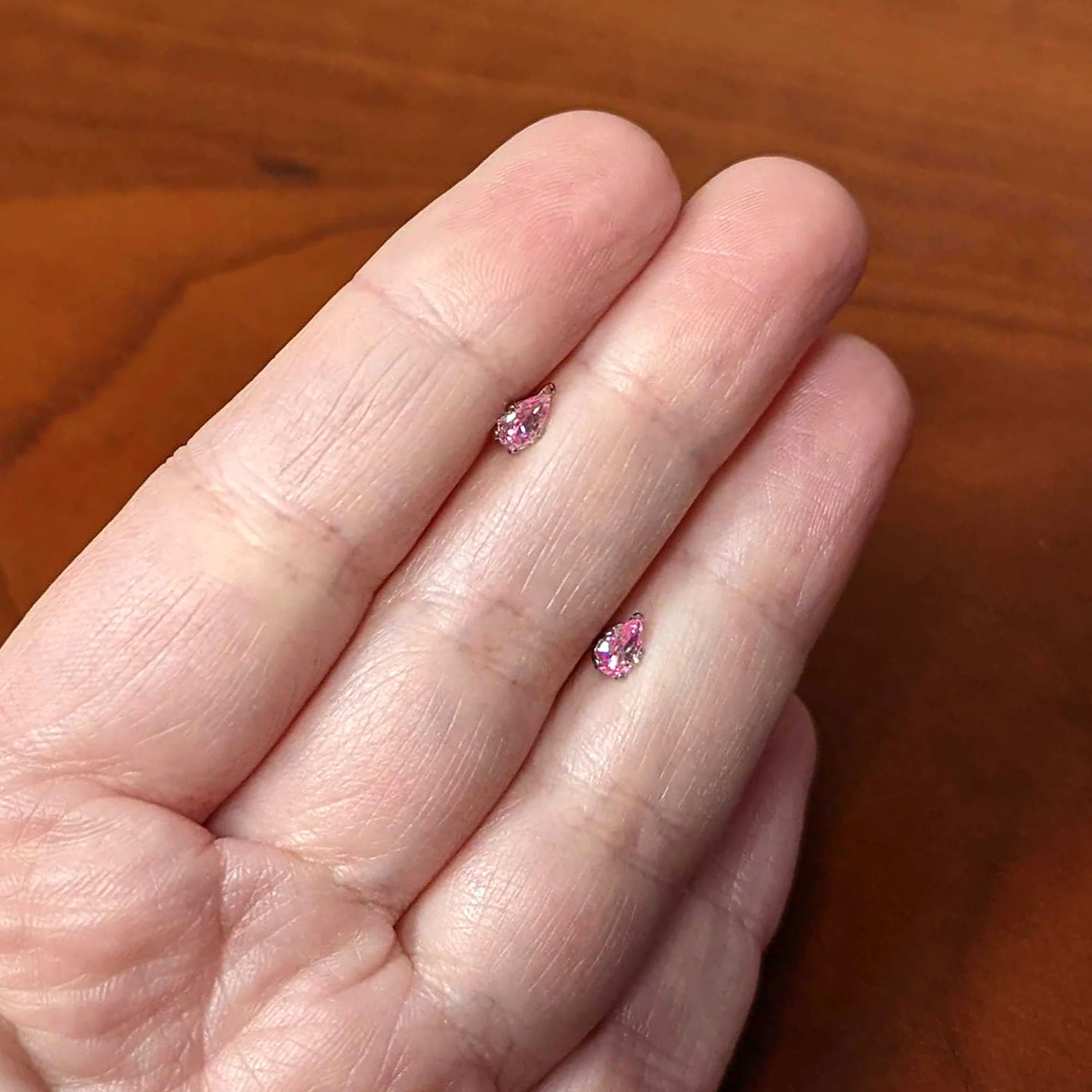 CZ Teardrop Pink Stainless Steel Stud Earrings 3mm to 7mm - Image 6