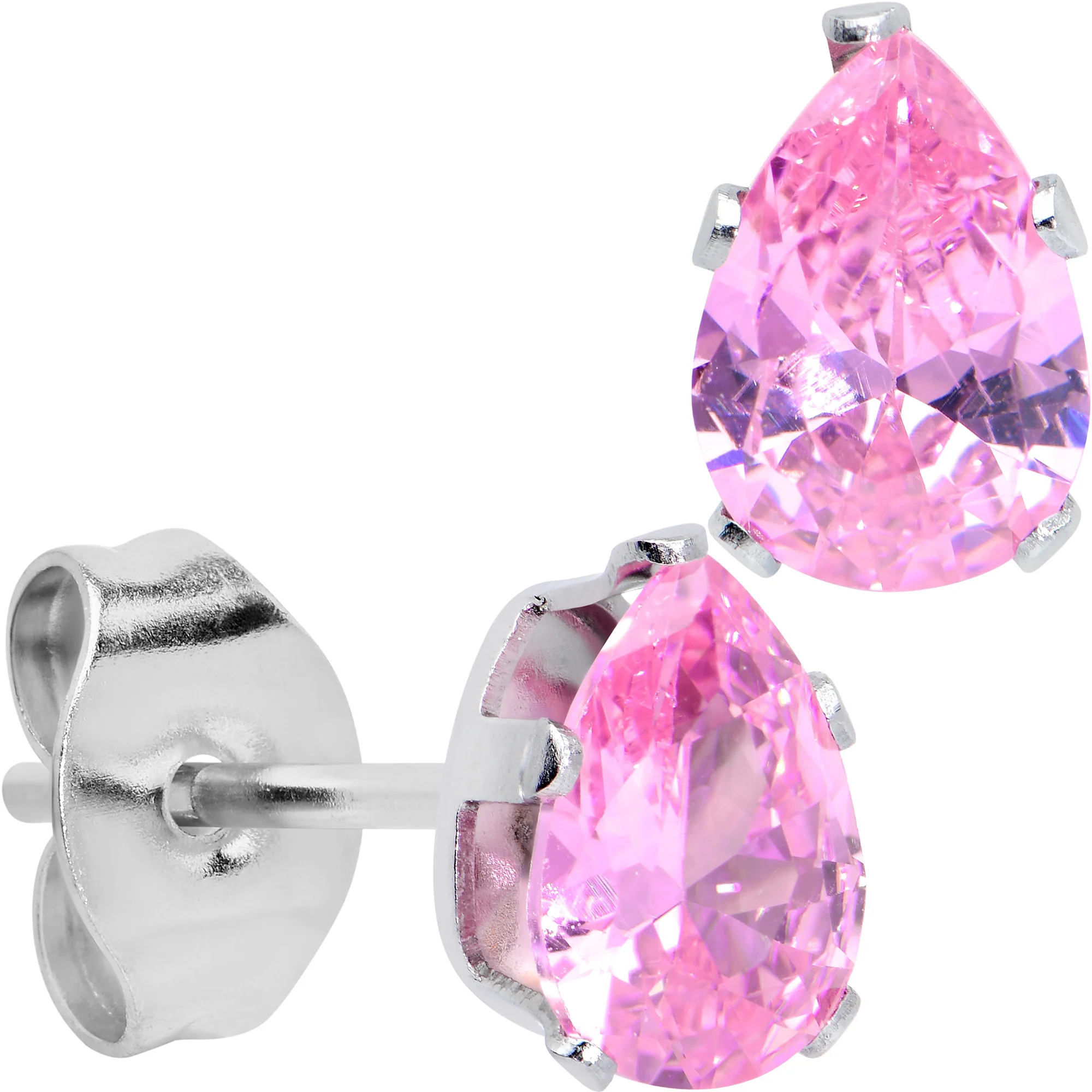 CZ Teardrop Pink Stainless Steel Stud Earrings 3mm to 7mm - Image 7