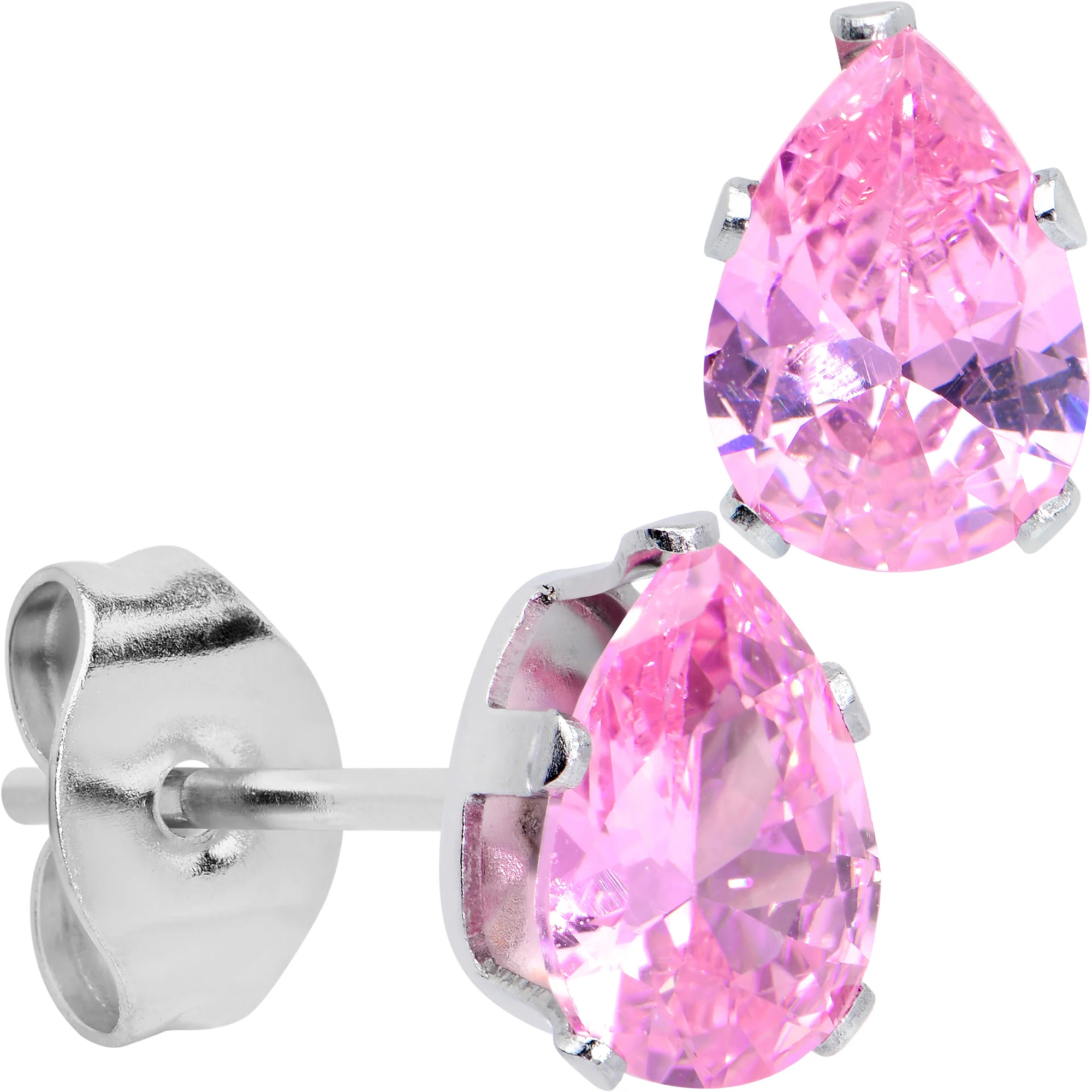 CZ Teardrop Pink Stainless Steel Stud Earrings 3mm to 7mm - Image 8