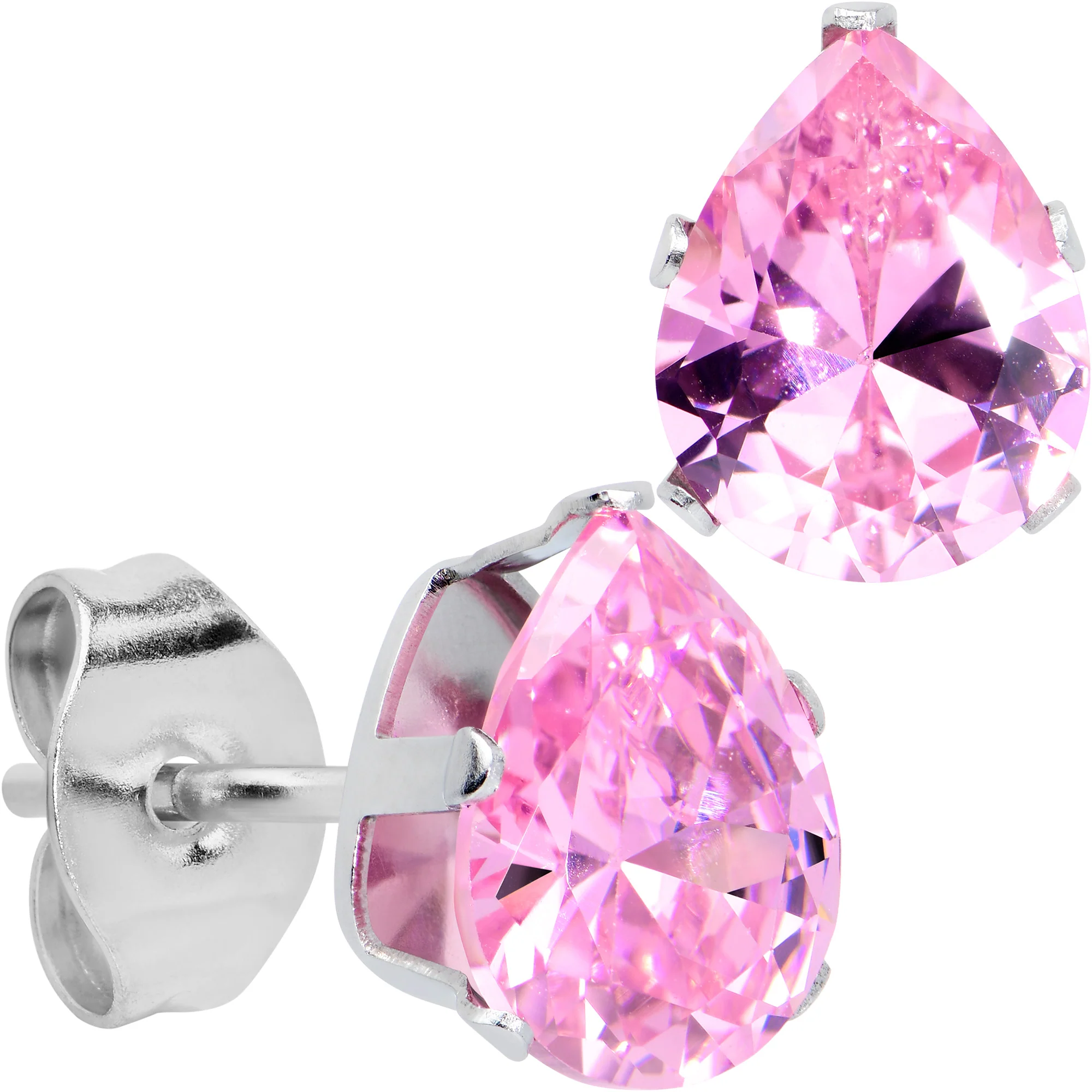 CZ Teardrop Pink Stainless Steel Stud Earrings 3mm to 7mm - Image 9