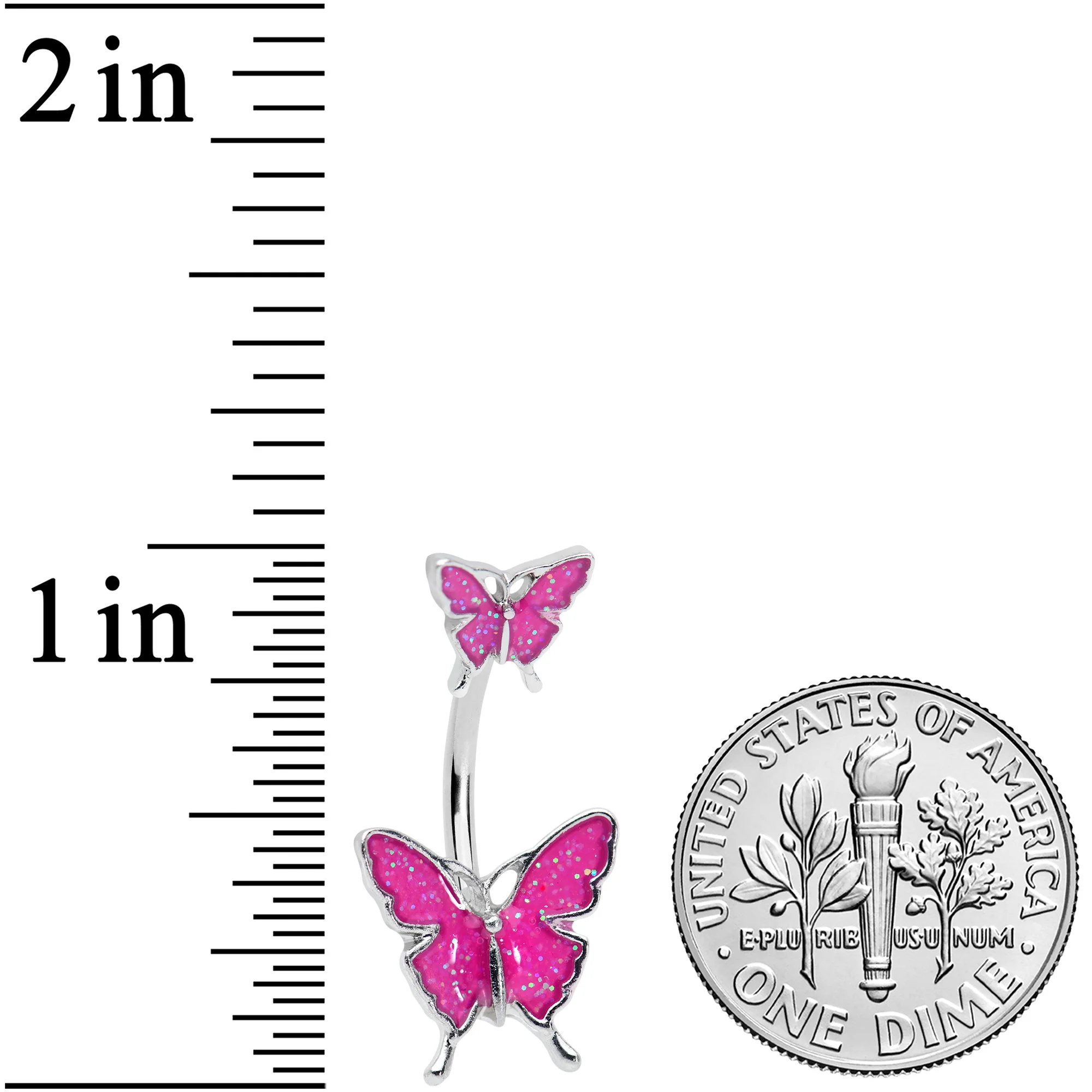 Pink Double Butterfly Glitter Wings Double Mount Belly Ring - Image 2