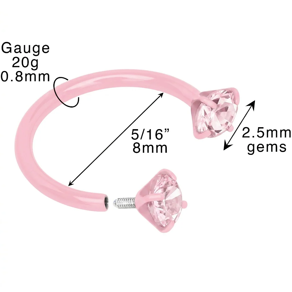 Pink Double Gem Horseshoe Nose Ring - Solid Titanium Anodized - Image 5