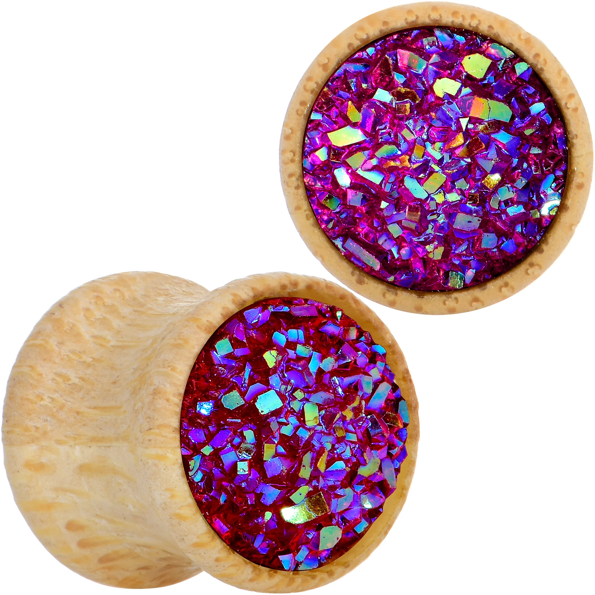 Pink Druzy Stone Wood Saddle Plug Set - Image 2