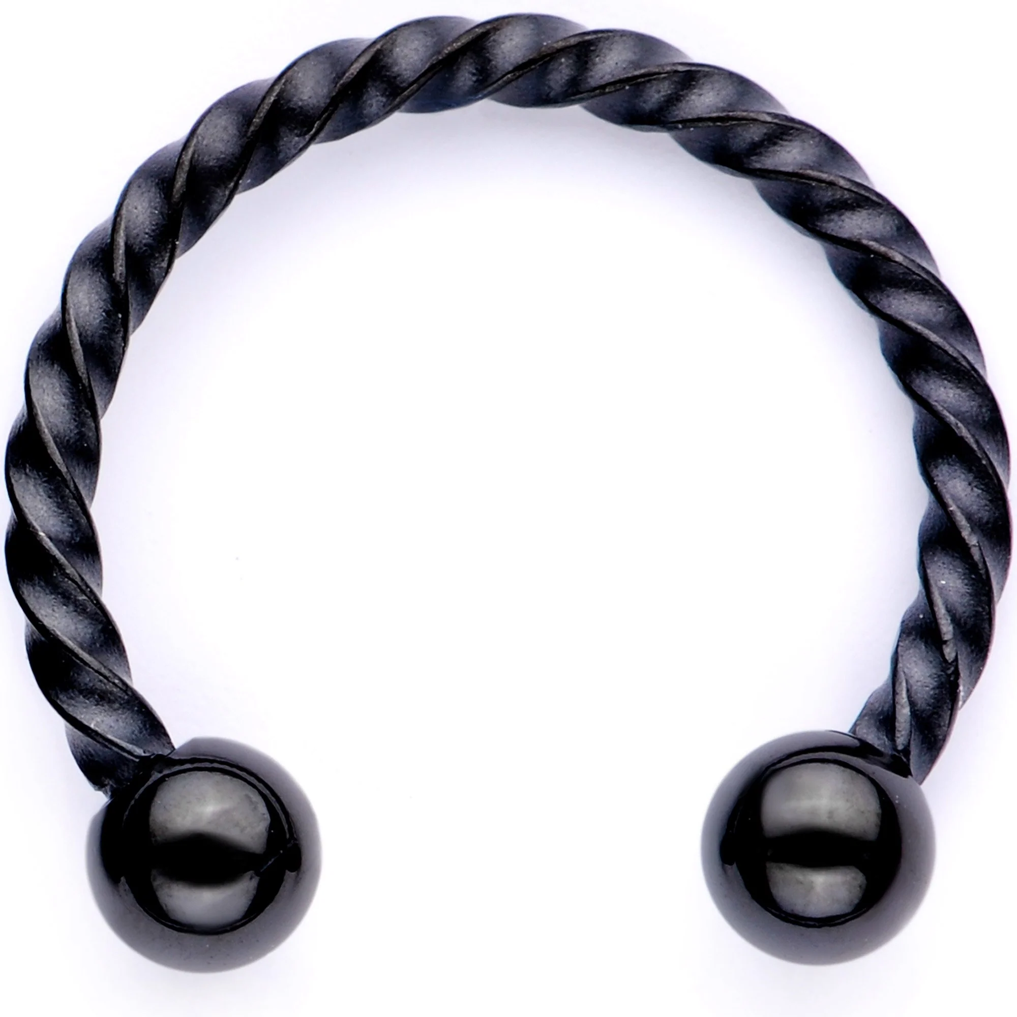 16G 3/8 Pink Faux Opal Black Anodized Horseshoe Closure Ring Set - Image 5