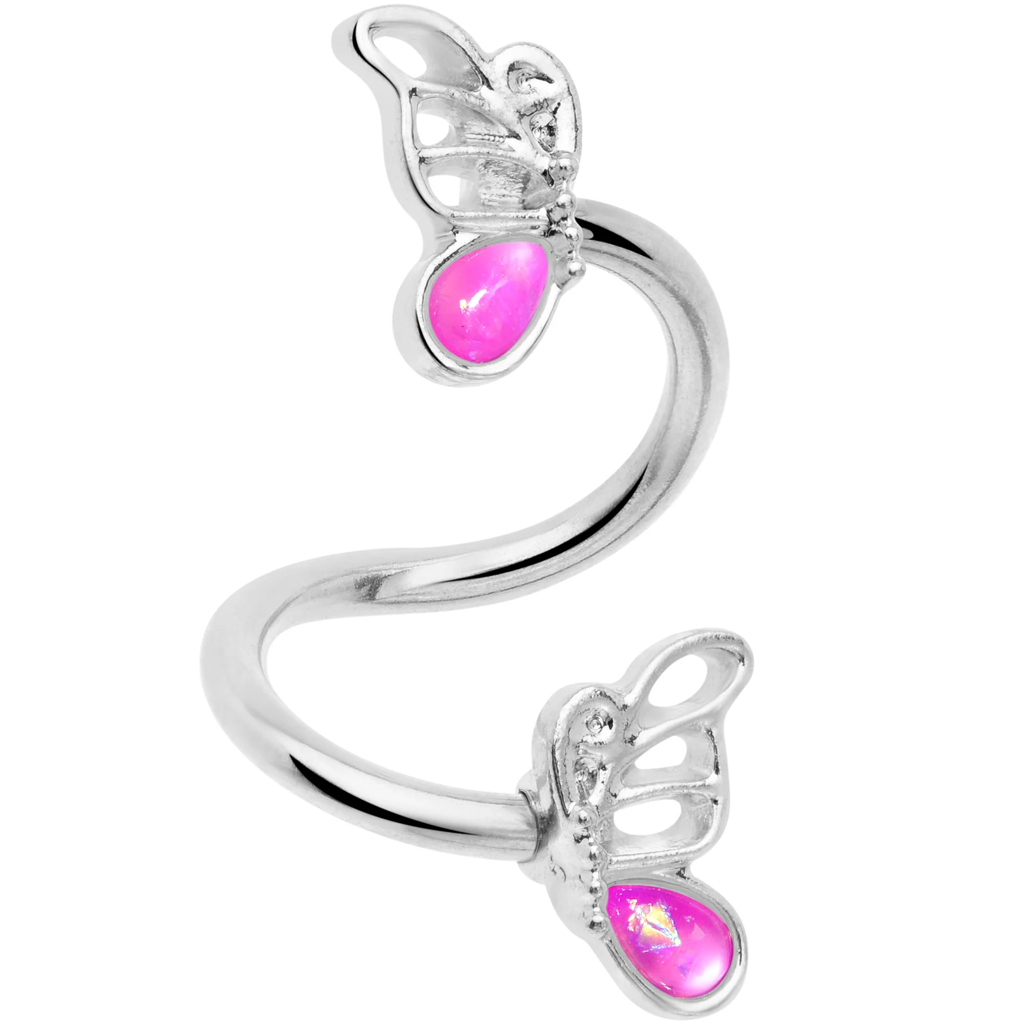 Pink Faux Opal Butterfly Spiral Twister Belly Ring - Image 2