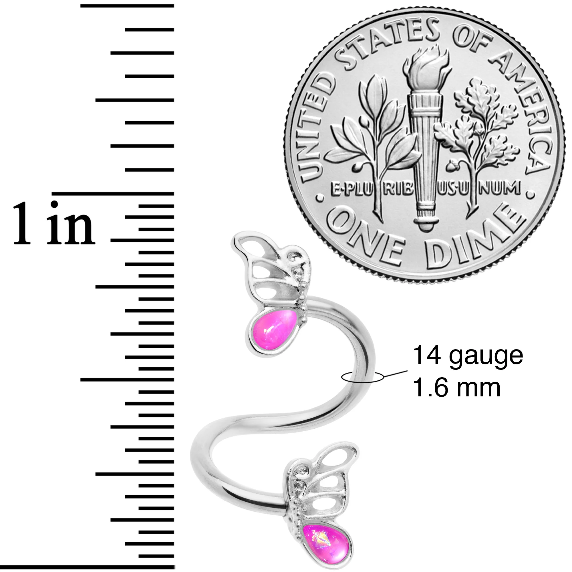 Pink Faux Opal Butterfly Spiral Twister Belly Ring - Image 3