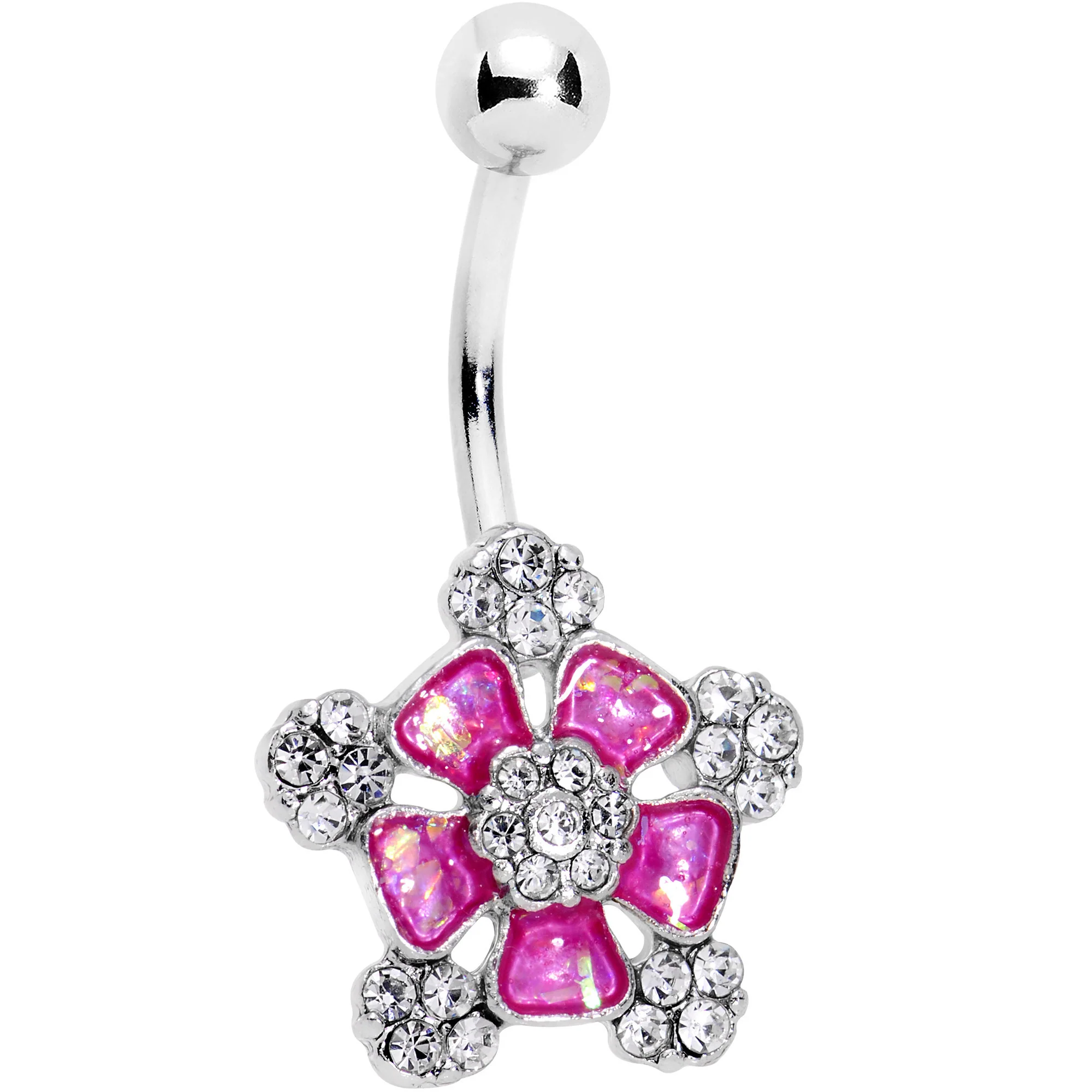 Pink Faux Opal Fun Times Flower Belly Ring