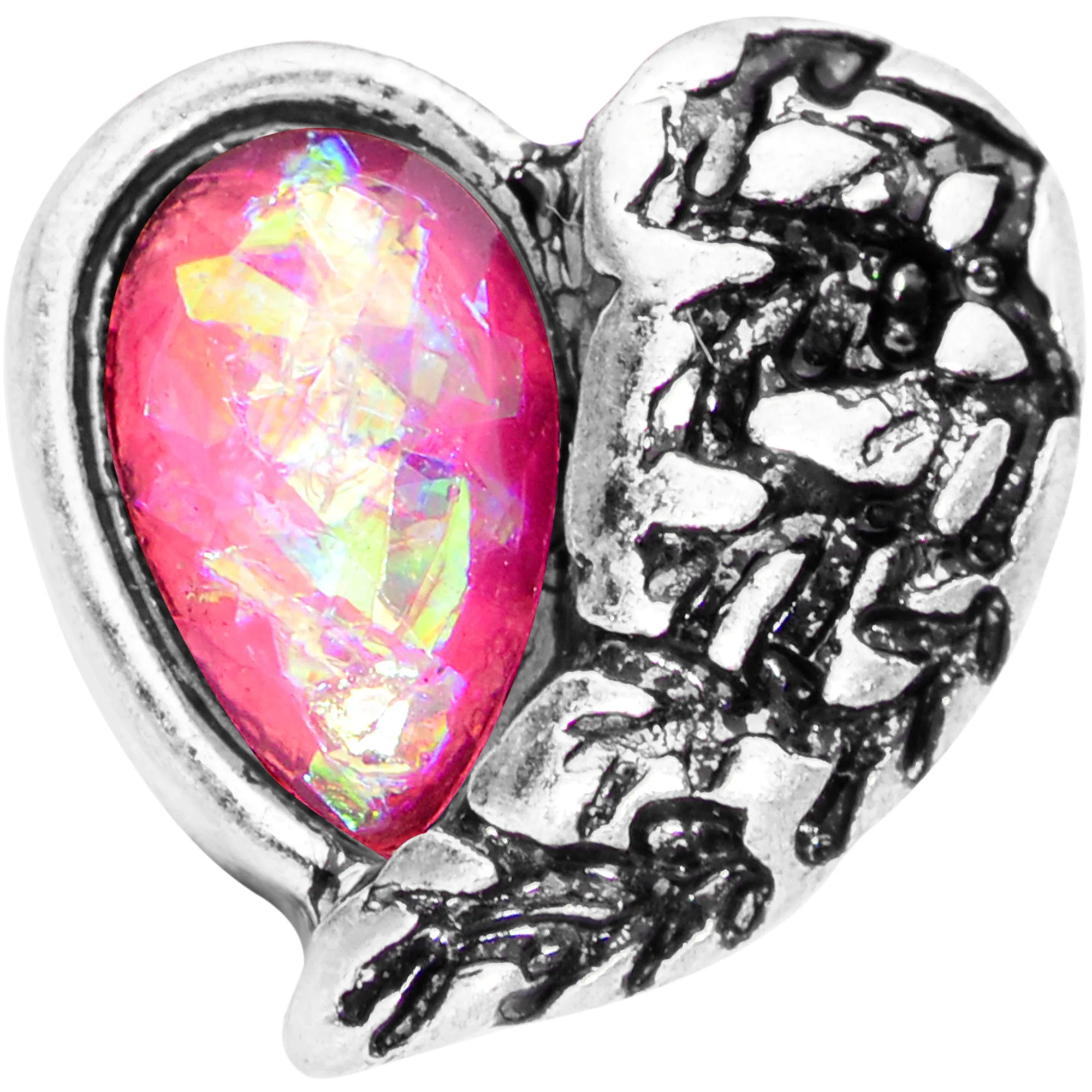 Pink Faux Opal Half Heart Tragus Cartilage Earring - Image 2