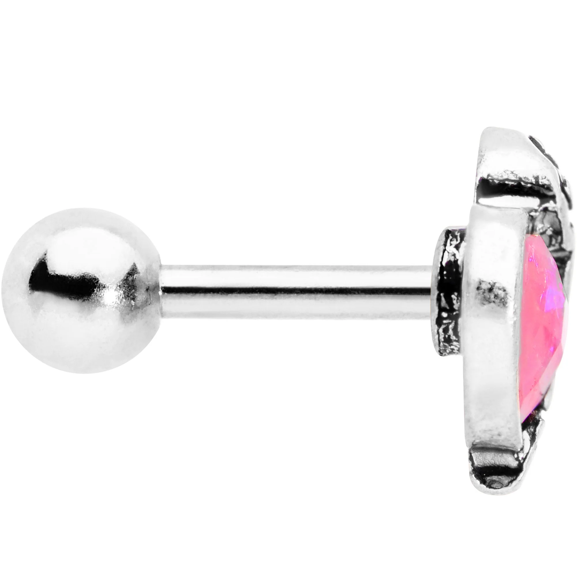 Pink Faux Opal Half Heart Tragus Cartilage Earring - Image 3