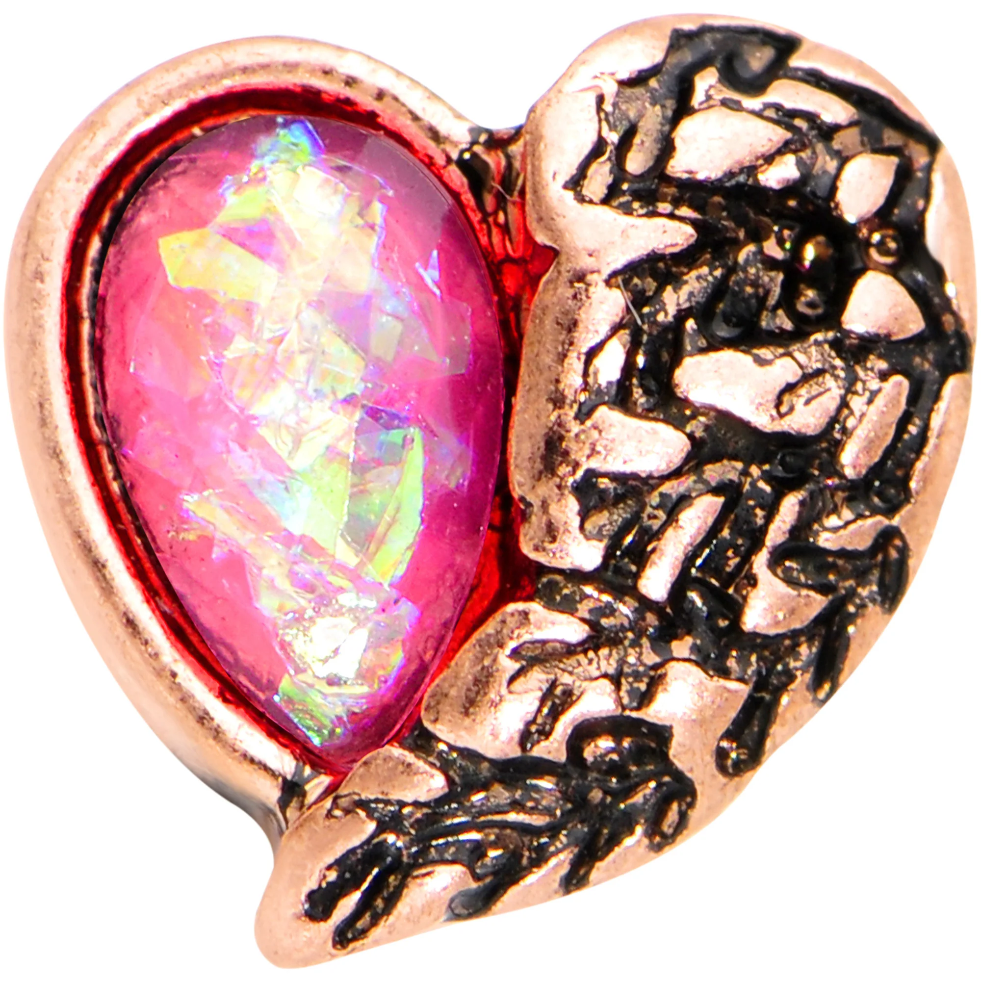 Pink Faux Opal Rose Gold Anodized Half Heart Tragus Cartilage Earring - Image 2