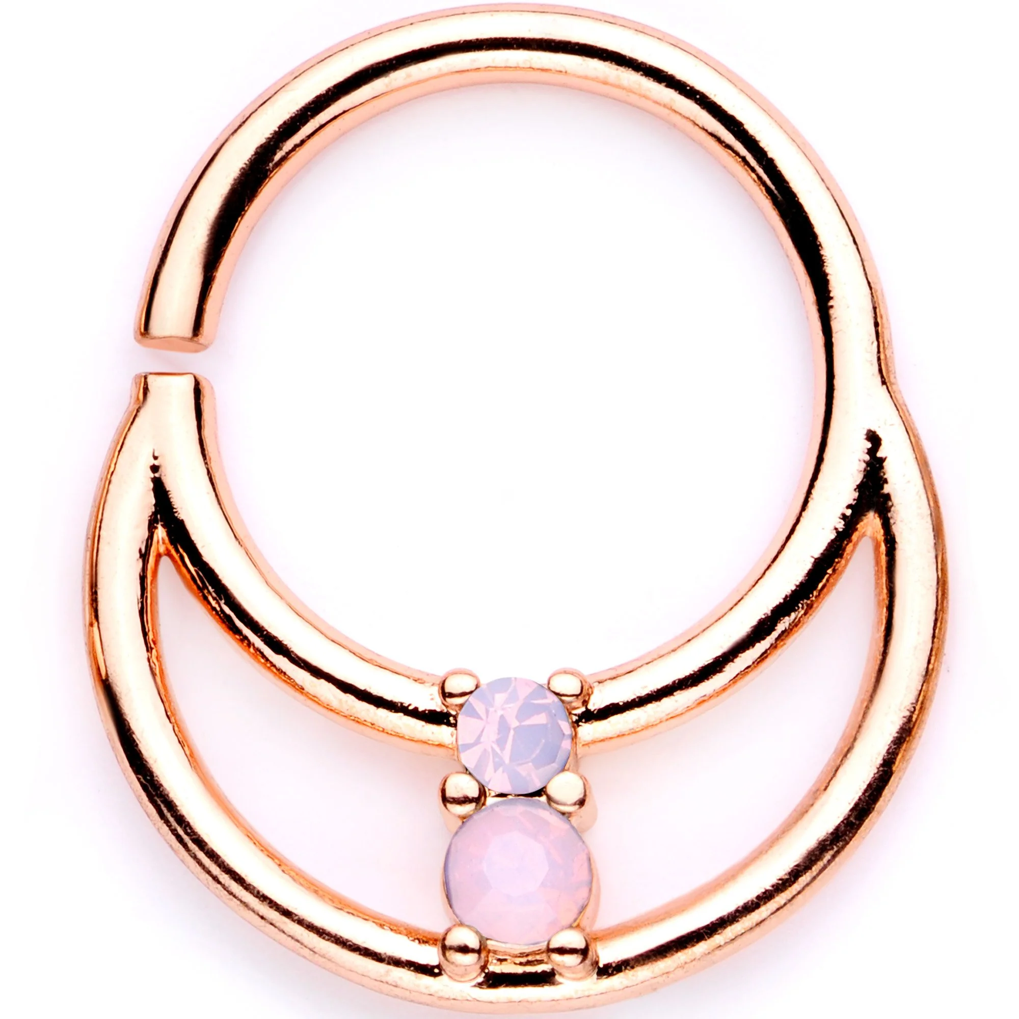 16G 3/8 Pink Faux Opal Rose Gold Tone Horseshoe Closure Ring Set - Image 3