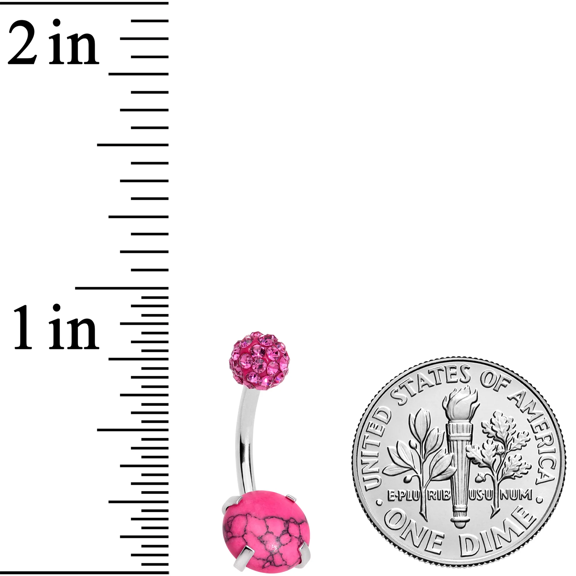 Pink Faux Turquoise Disco Ball Belly Ring - Image 2