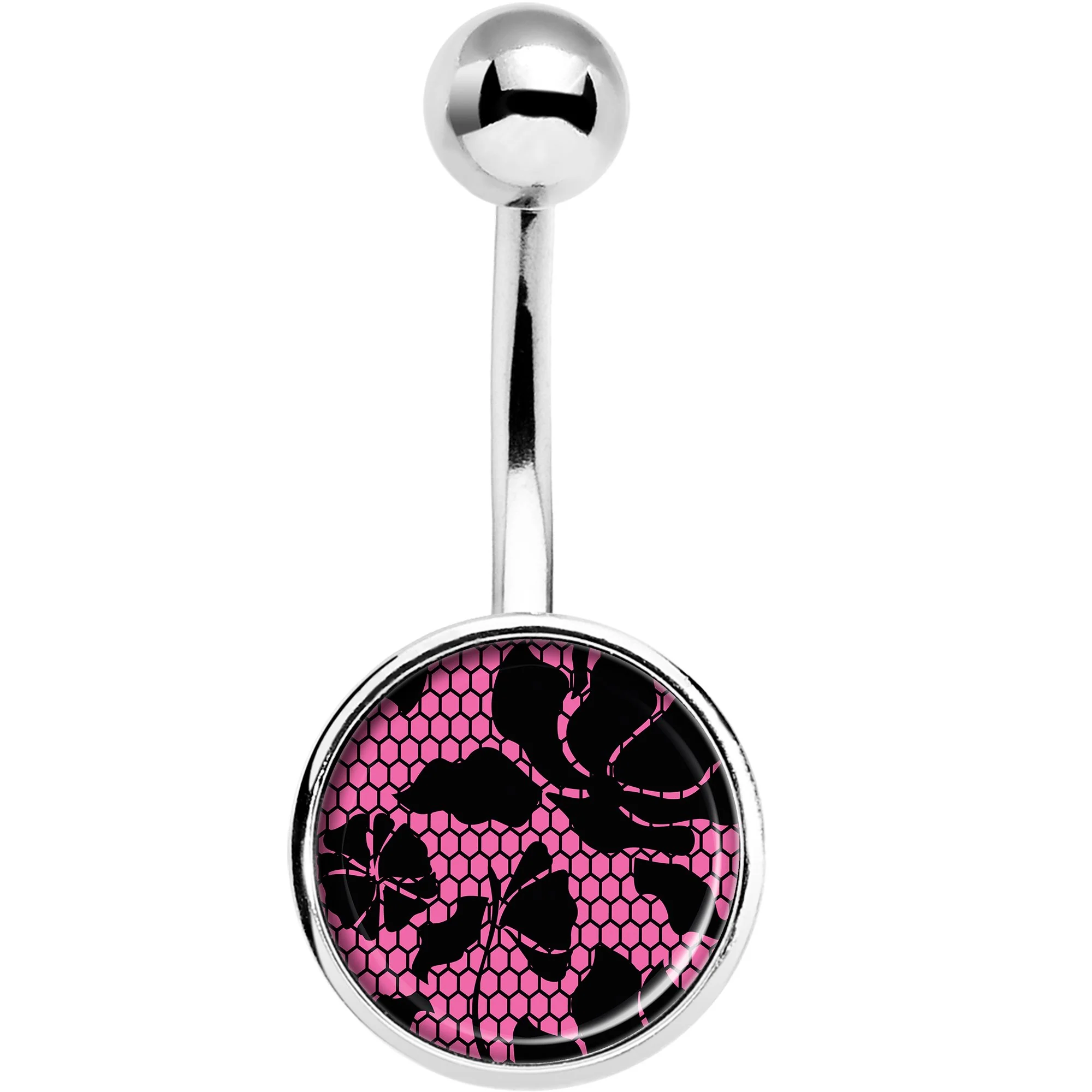 Pink Floral Lace Belly Ring - Image 2