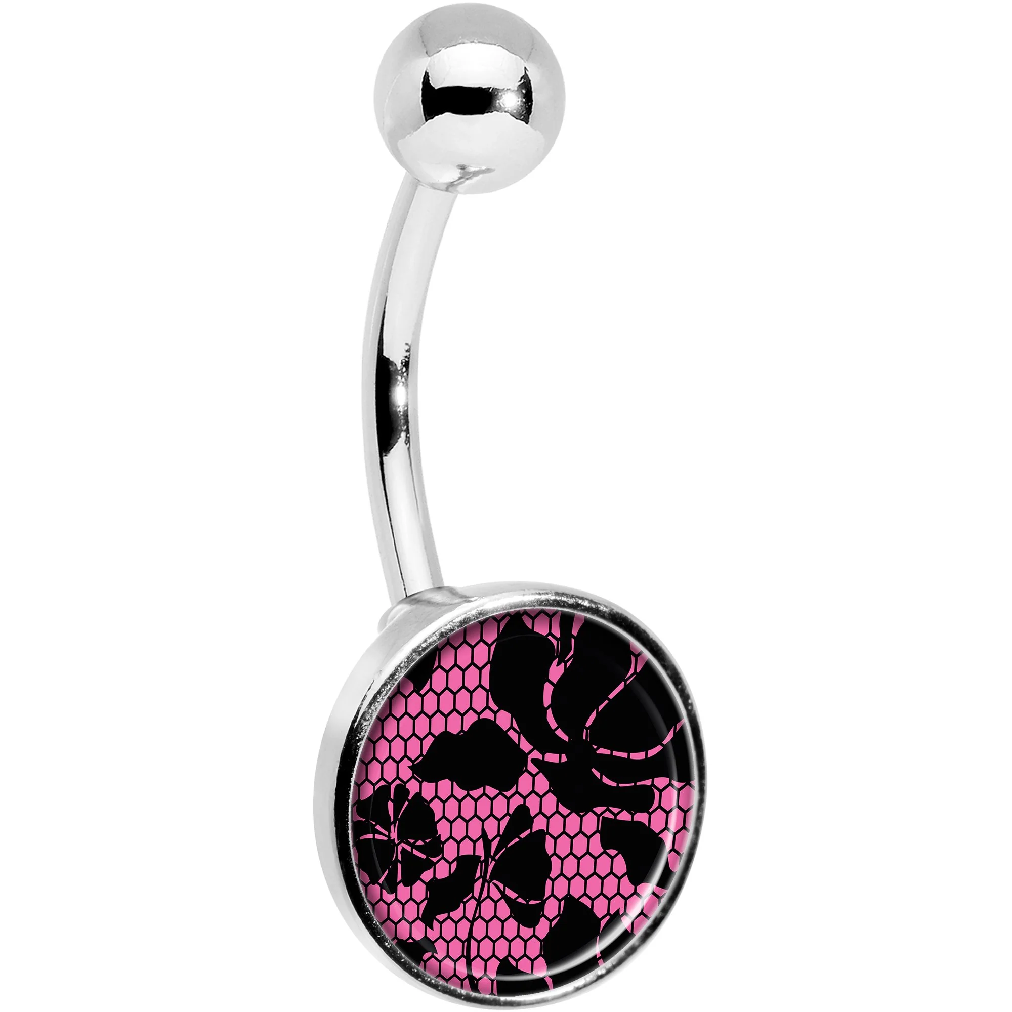 Pink Floral Lace Belly Ring - Image 3