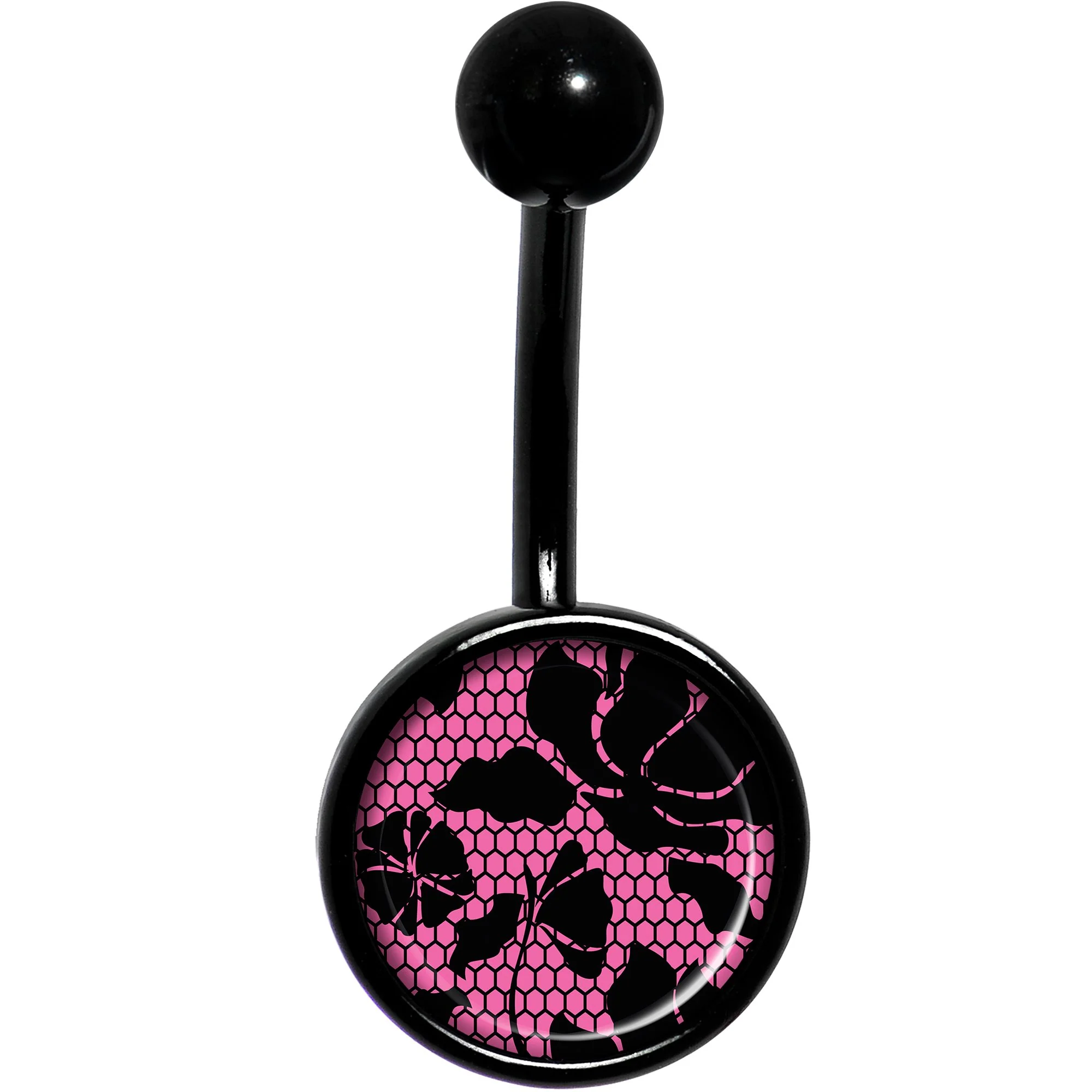 Pink Floral Lace Black Belly Ring - Image 2