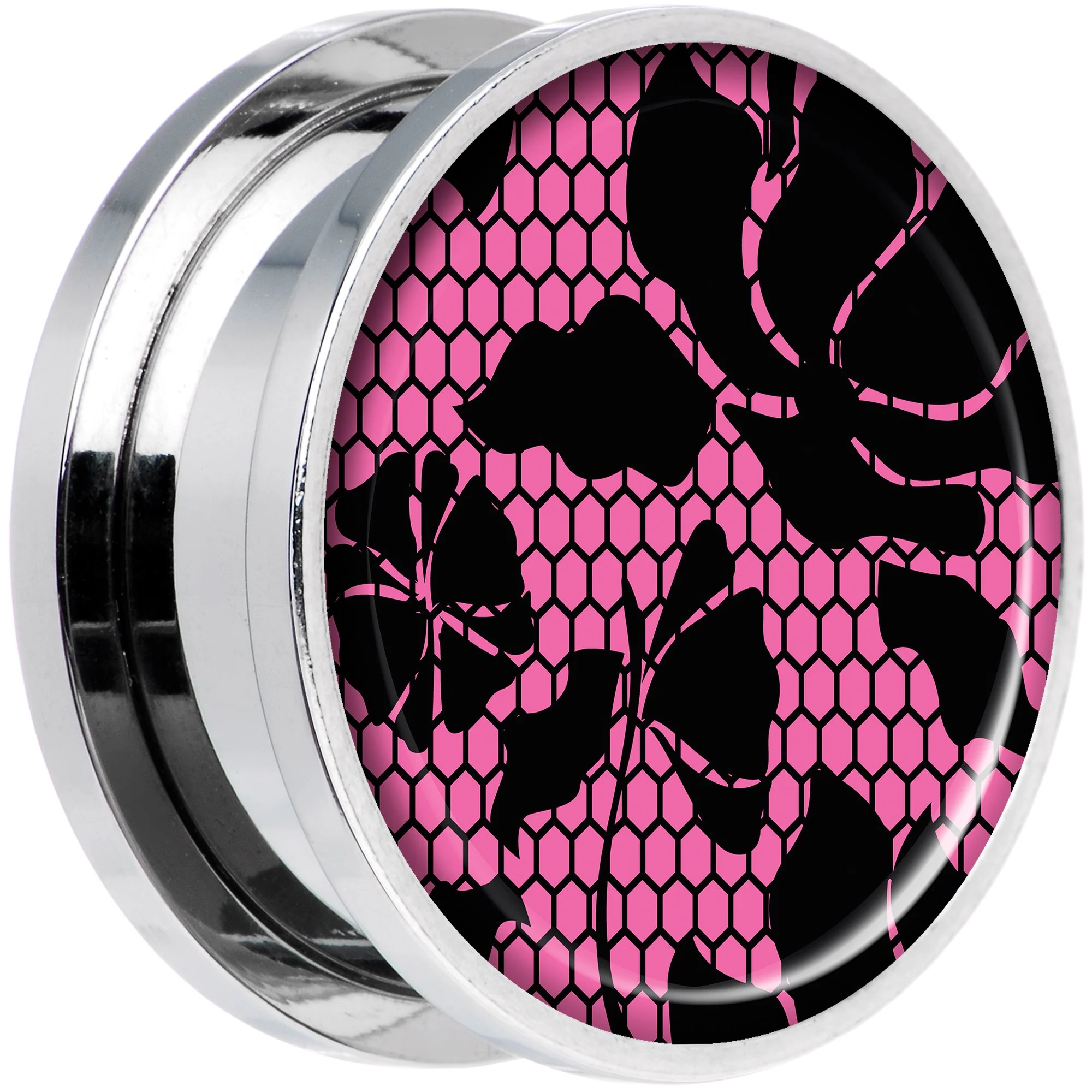Pink Floral Lace Steel Screw Fit Plug Set 20mm - Image 2