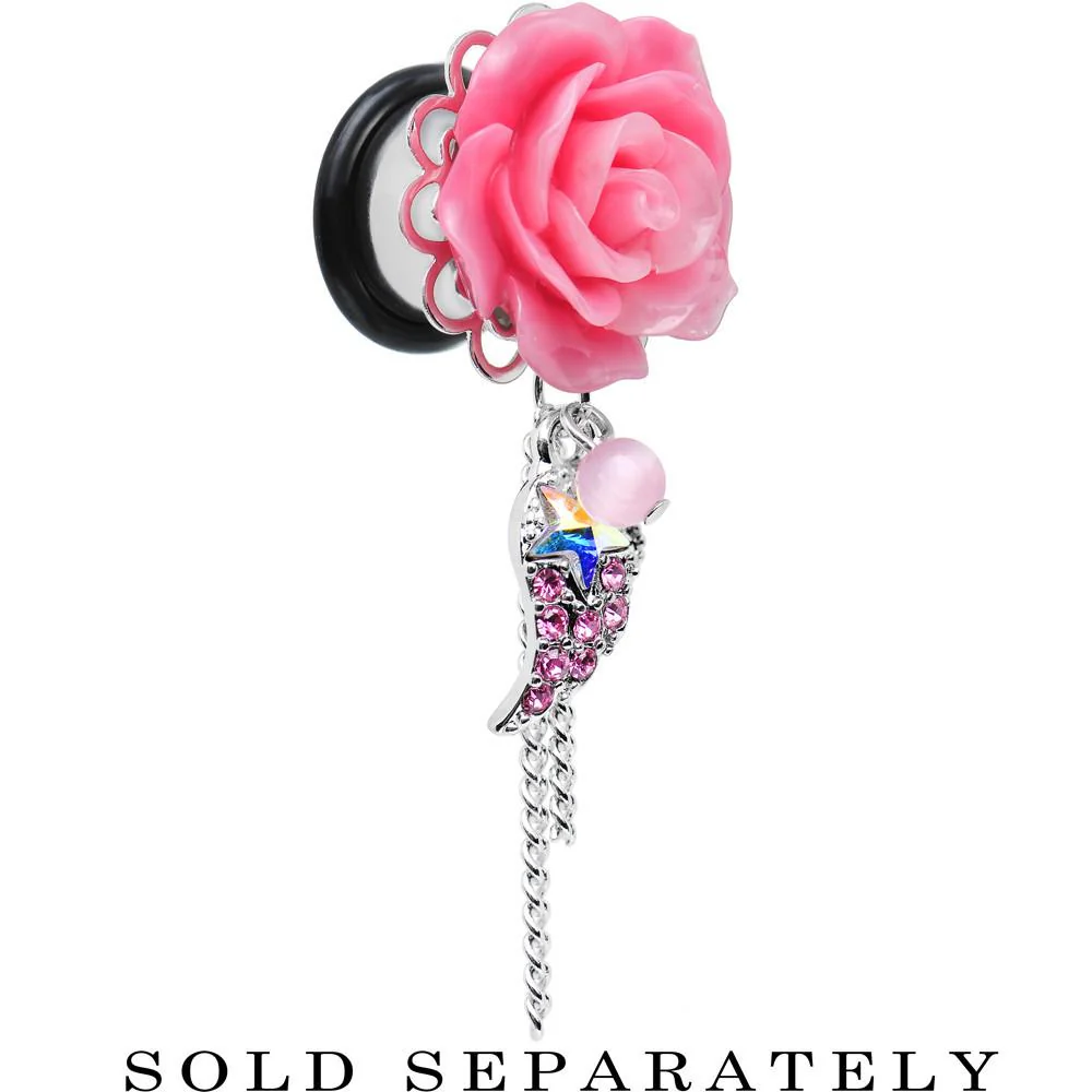 Pink Gem Angel Wing and Pink Rose Flower Single Flare Dangle Plug Sizes 0G to 16mm - Image 6