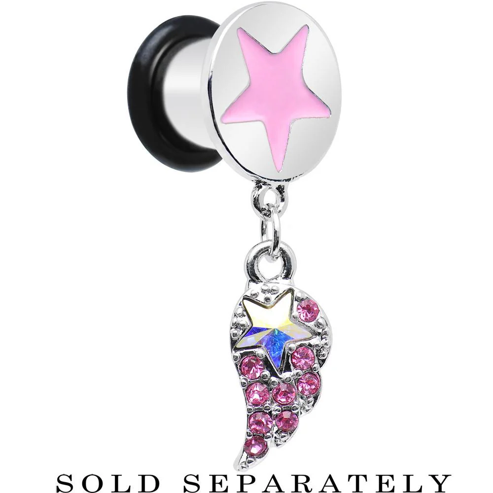 Pink Gem Angel Wing and Pink Star Single Flare Dangle Plug Sizes 5mm to 14mm - Image 4